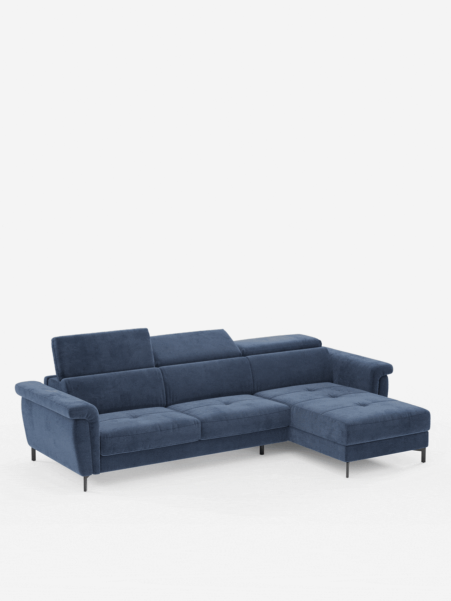 Capri Divano letto angolare con penisola contenitore e poggiatesta reclinabili - elegante tessuto smacchiabile T30