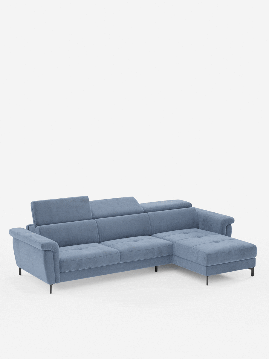 Capri Divano letto angolare con penisola contenitore e poggiatesta reclinabili - elegante tessuto smacchiabile T30