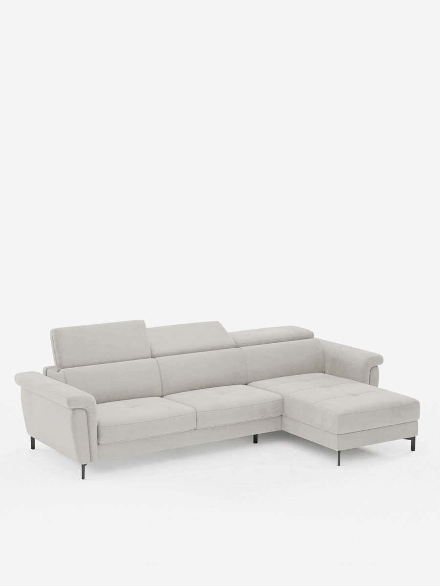 Capri Divano letto angolare con penisola contenitore e poggiatesta reclinabili - elegante tessuto smacchiabile T30