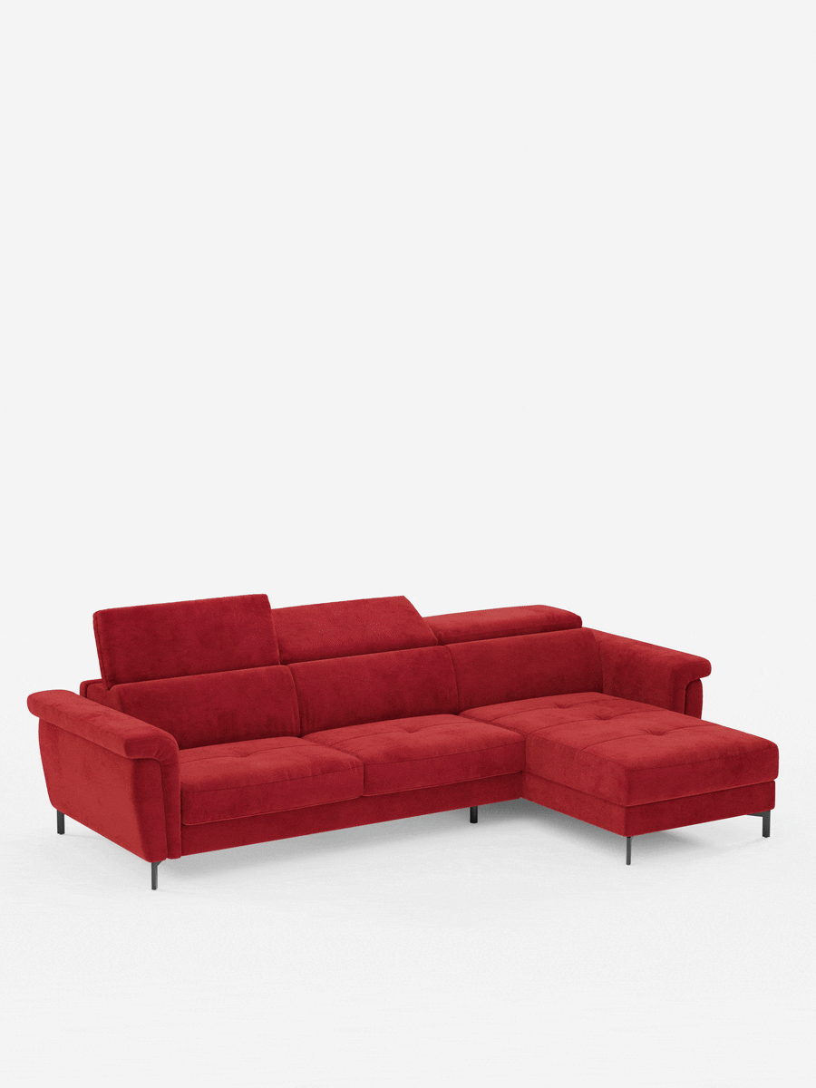 Capri Divano letto angolare con penisola contenitore e poggiatesta reclinabili - elegante tessuto smacchiabile T30