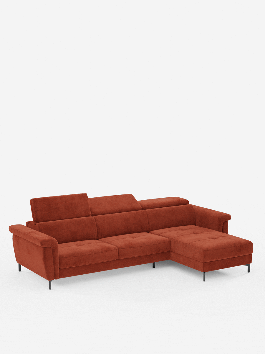 Capri Divano letto angolare con penisola contenitore e poggiatesta reclinabili - elegante tessuto smacchiabile T30