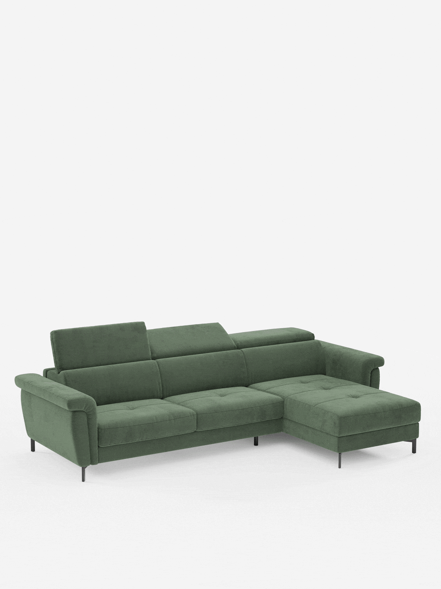 Capri Divano letto angolare con penisola contenitore e poggiatesta reclinabili - elegante tessuto smacchiabile T30