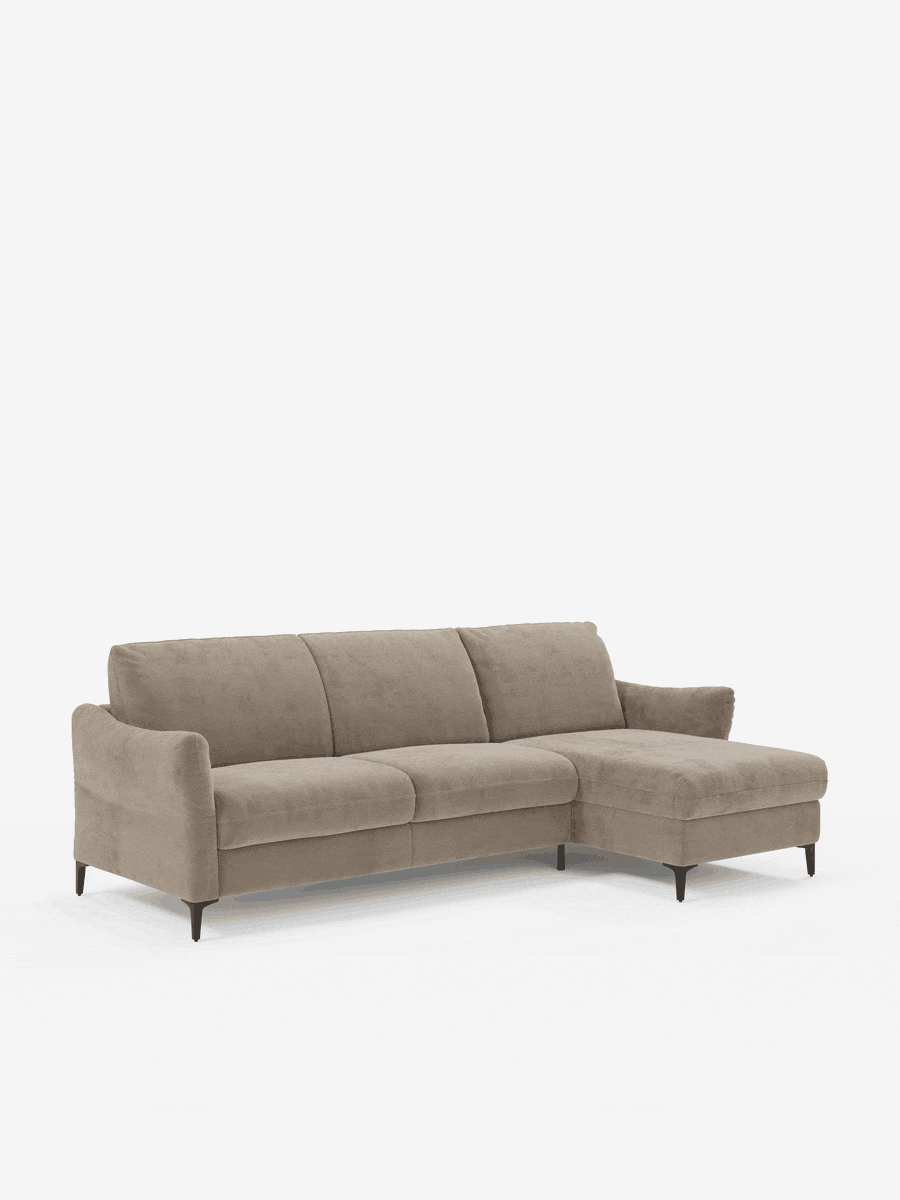 Dalia divano letto con penisola contenitore e materasso alto 18 cm - piedini alti e tessuto smacchiabile T30
