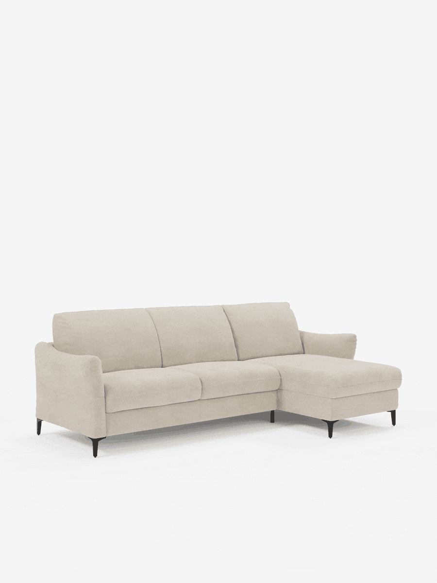 Dalia divano letto con penisola contenitore e materasso alto 18 cm - piedini alti e tessuto smacchiabile T30