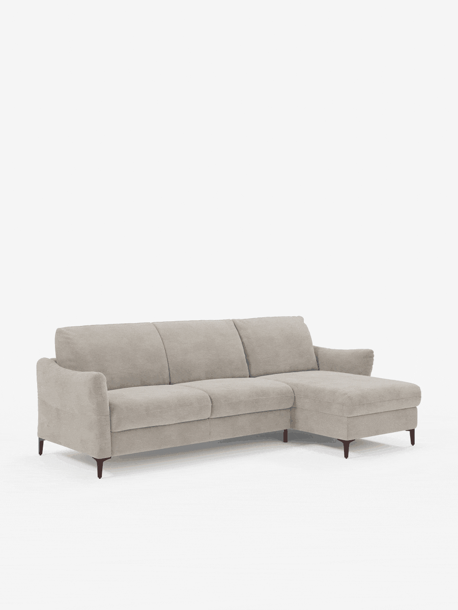 Dalia divano letto con penisola contenitore e materasso alto 18 cm - piedini alti e tessuto smacchiabile T30