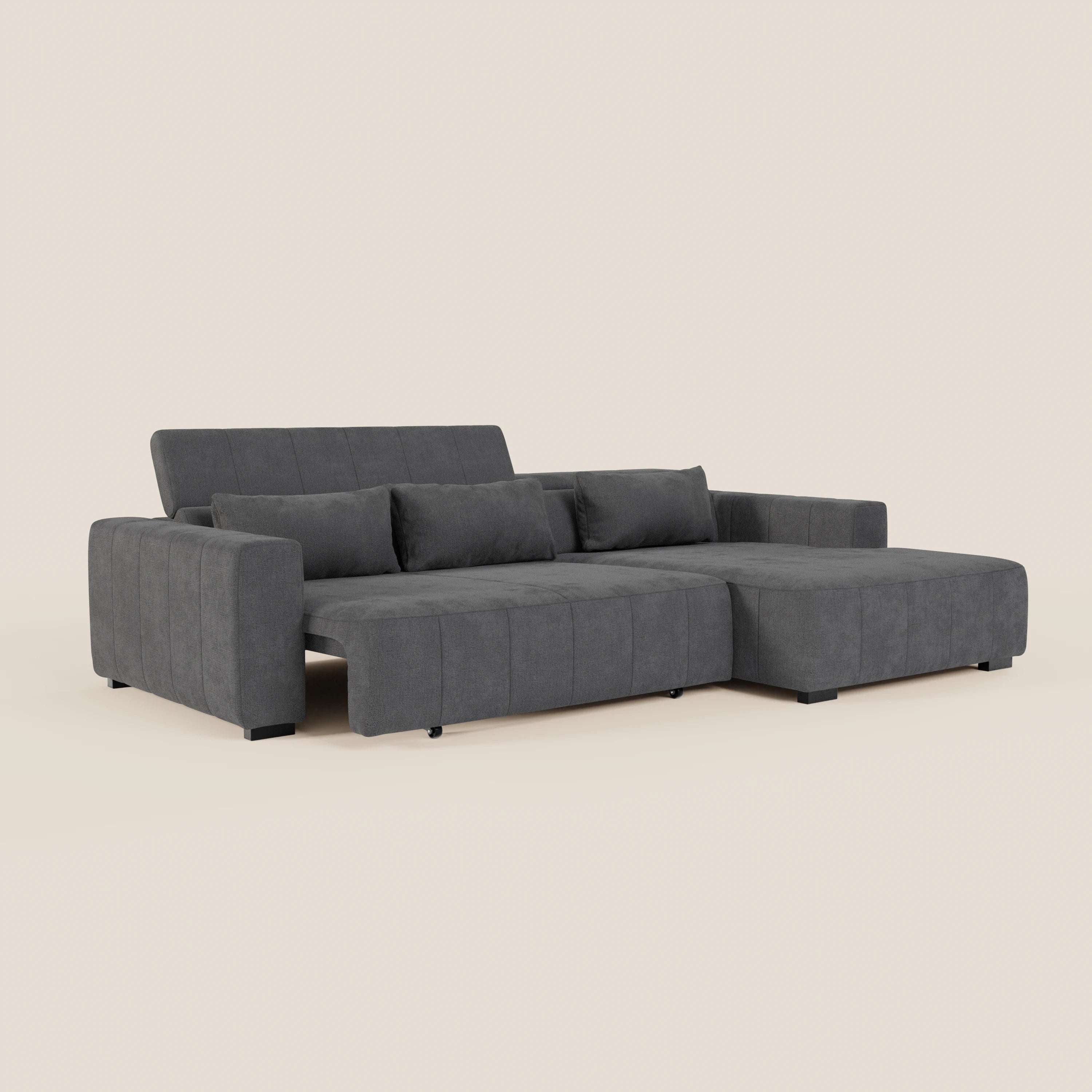 Doric Divano angolare con penisola e sedute allungabili con relax elettrico - poggiatesta reclinabili in tessuto smacchiabile T23 - divani.store