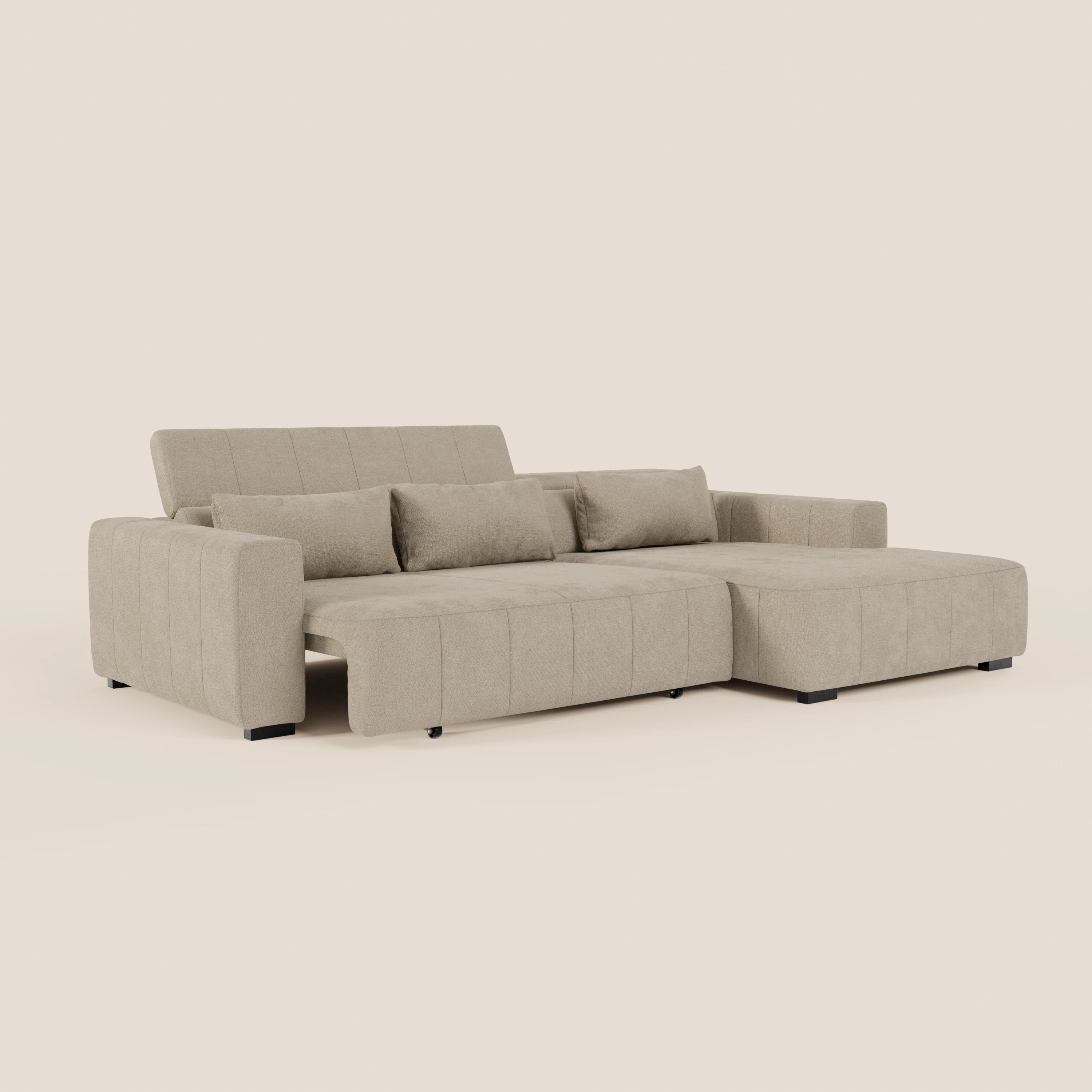 Doric Divano angolare con penisola e sedute allungabili con relax elettrico - poggiatesta reclinabili in tessuto smacchiabile T23 - divani.store