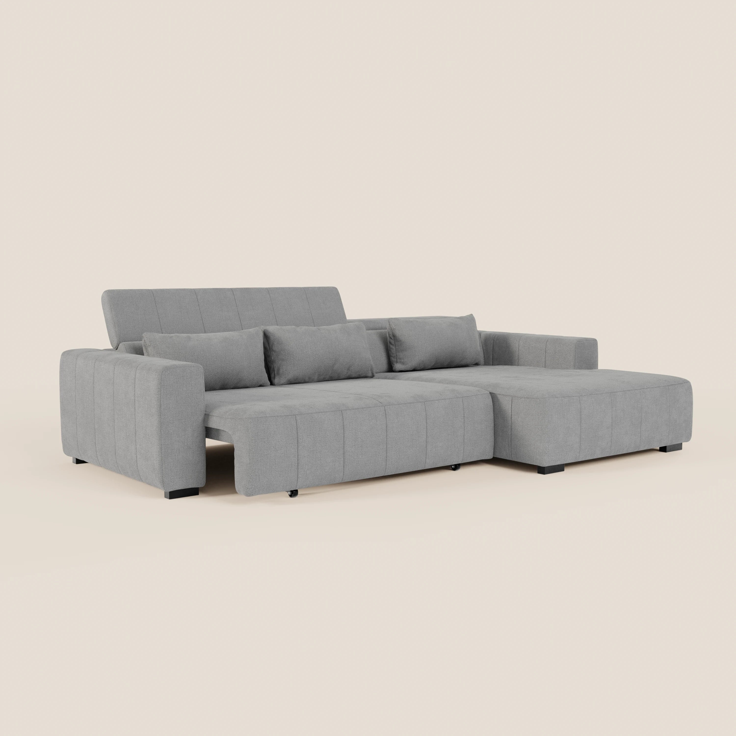 Doric Divano angolare con penisola e sedute allungabili con relax elettrico - poggiatesta reclinabili in tessuto smacchiabile T23 - divani.store