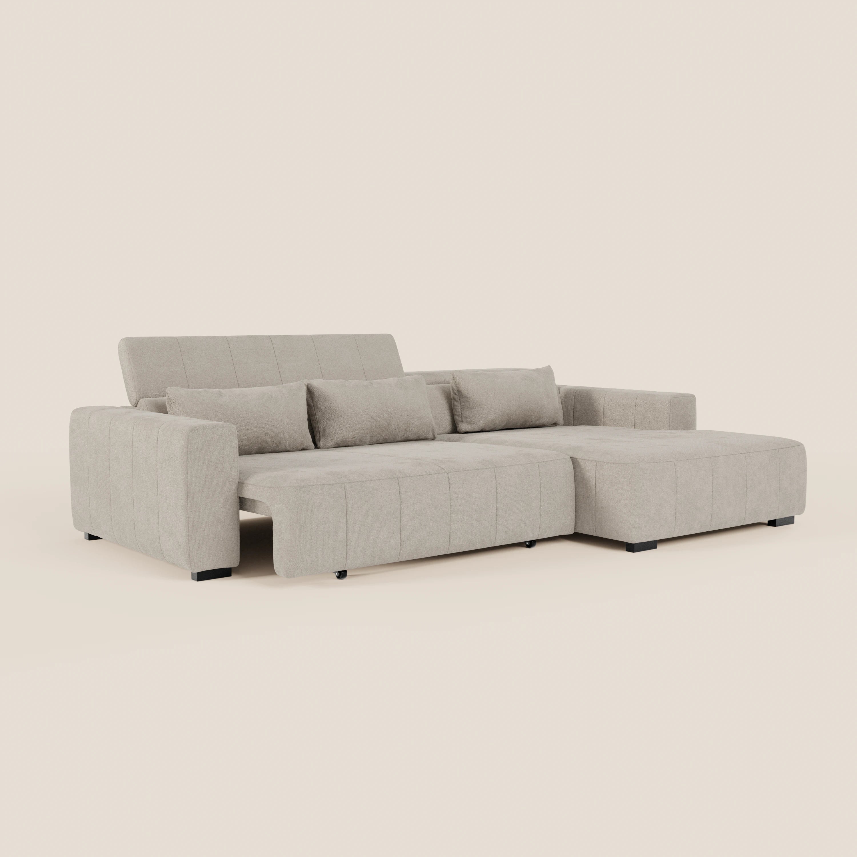 Doric Divano angolare con penisola e sedute allungabili con relax elettrico - poggiatesta reclinabili in tessuto smacchiabile T23 - divani.store