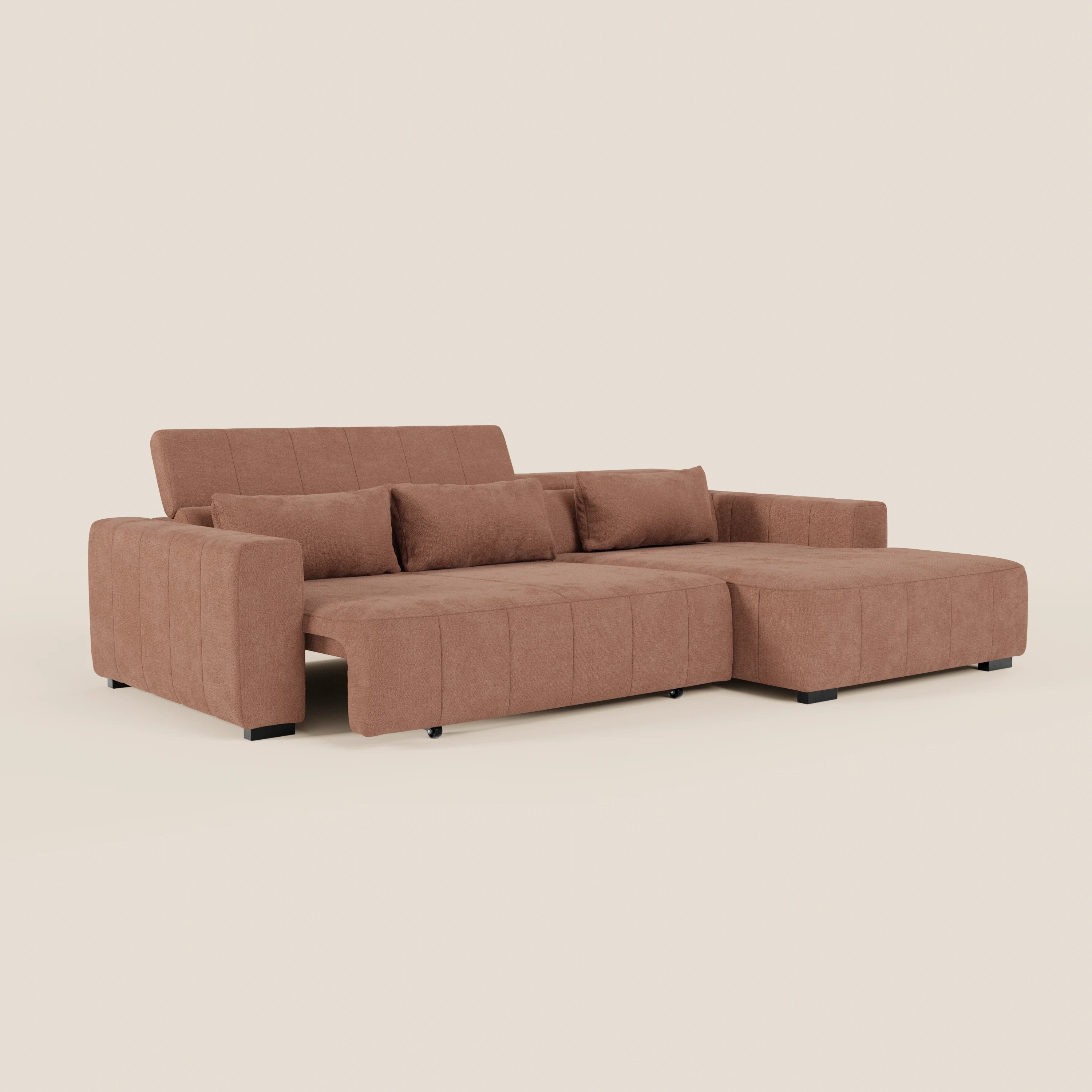 Doric Divano angolare con penisola e sedute allungabili con relax elettrico - poggiatesta reclinabili in tessuto smacchiabile T23 - divani.store