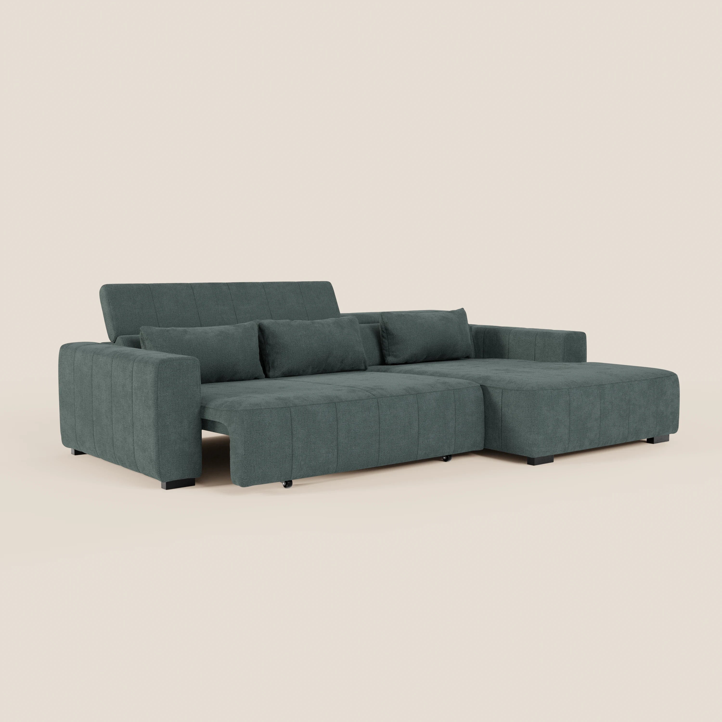 Doric Canapé d’angle avec méridienne et assises extensibles avec relaxation électrique - appuie-têtes inclinables en tissu anti-taches T23