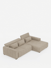 Il “Doric Divano angolare con penisola e sedute allungabili con relax elettrico” di Divani.Store è un divano componibile a L color beige chiaro, caratterizzato da sedute ampie, schienali bassi, due poggiatesta regolabili e due cuscini rettangolari su ciascun lato. Caratterizzato da linee minimaliste e da piccoli piedini scuri, questo divano moderno offre poggiatesta reclinabili e sedute allungabili in tessuto T23 resistente alle macchie, qui raffigurato su uno sfondo bianco a tinta unita.
