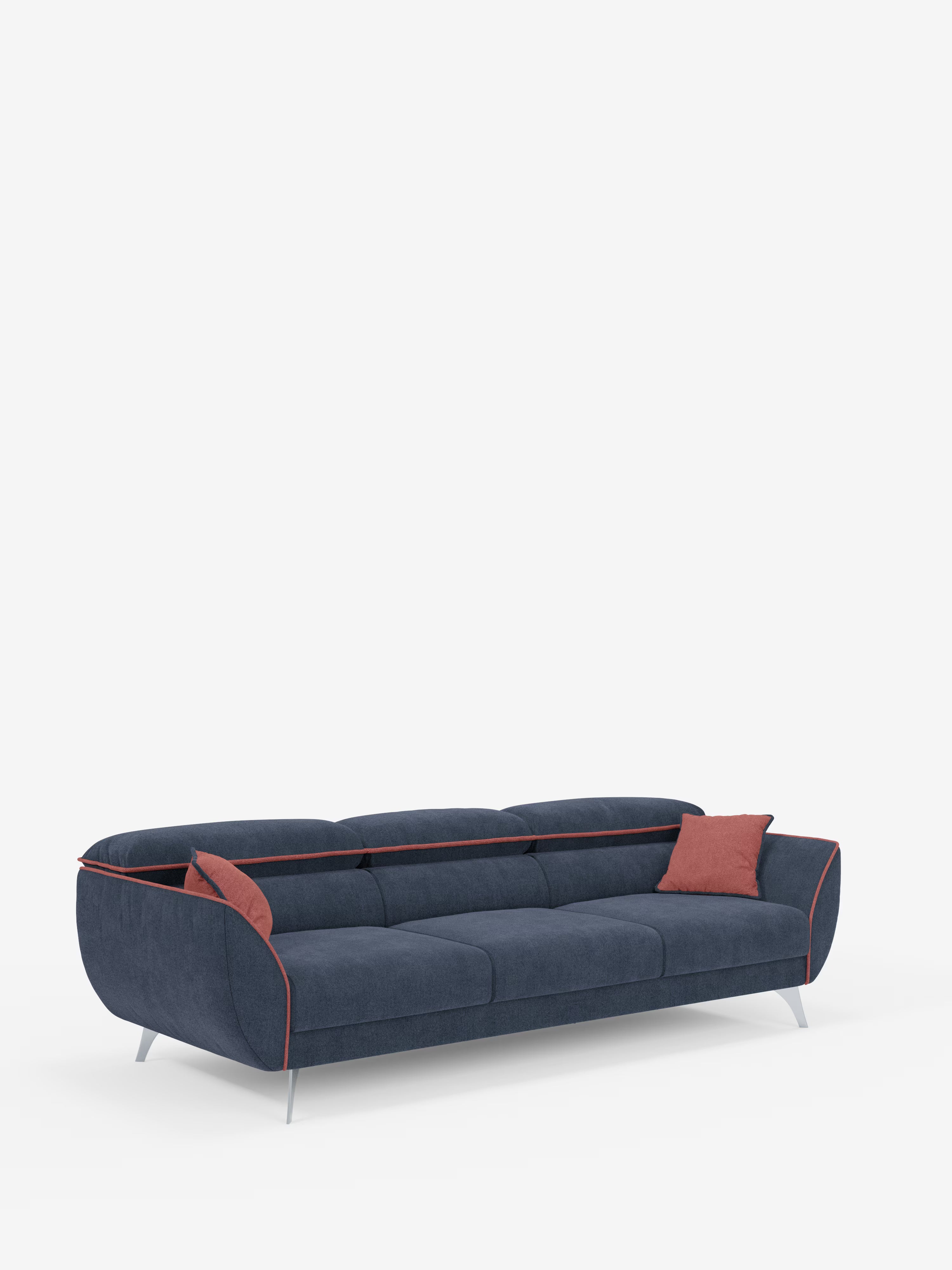Michelangelo 4 plazas bicolor – Sofá con 3 asientos extensibles y reposacabezas reclinables en tejido antimanchas T23