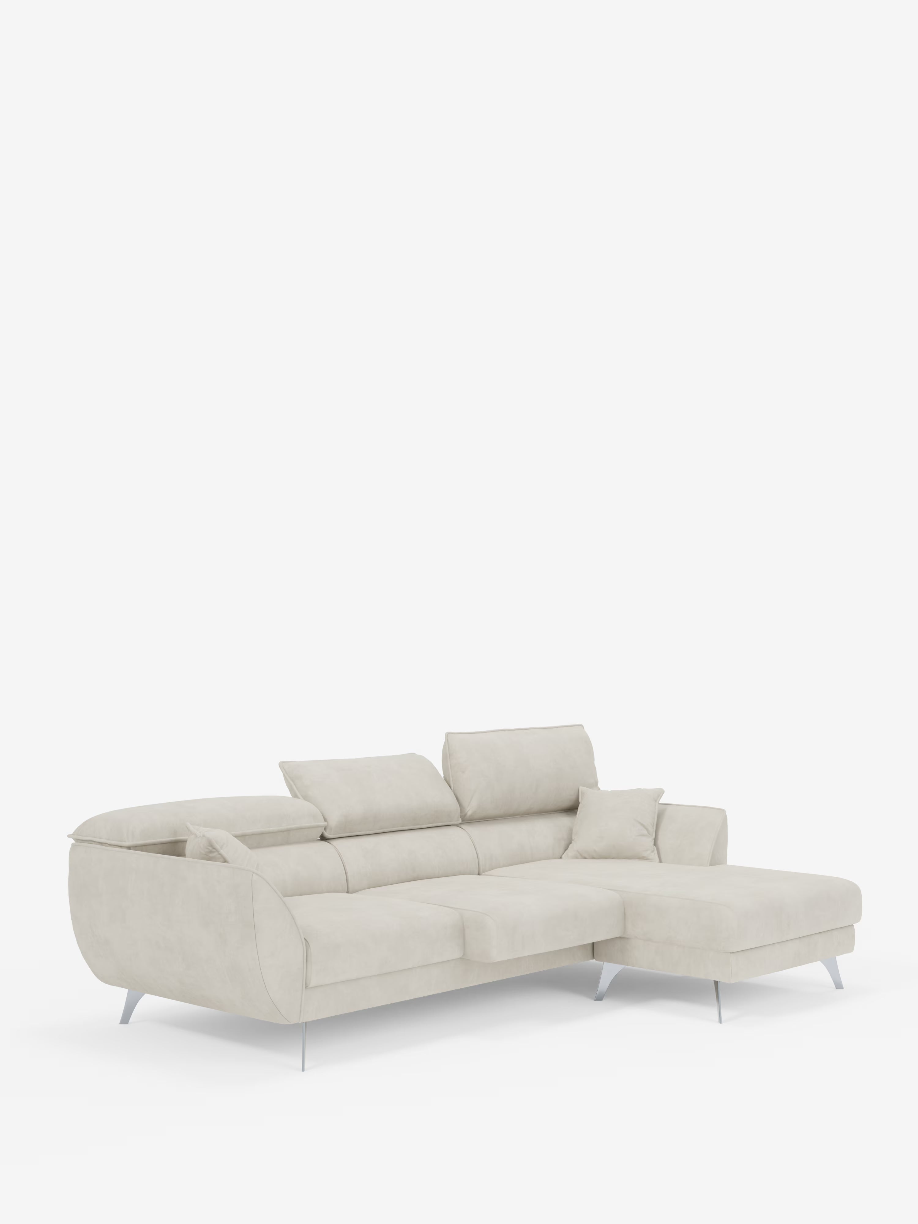 Michelangelo corner sofa with chaise longue and extendable seats - reclining headrests in refined stain-resistant velvet-effect fabric T30