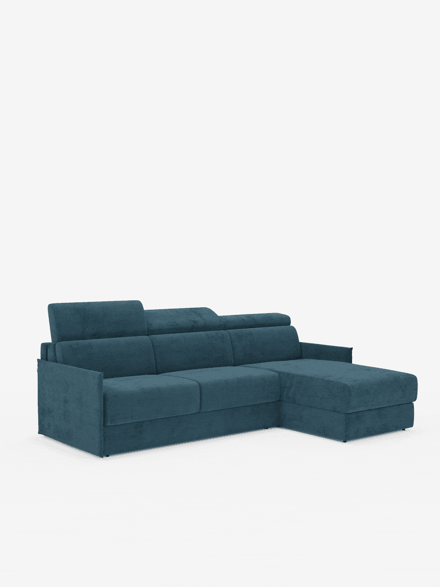 Miryam sofá cama esquinero compacto - reposacabezas reclinables y chaise longue con almacenaje en tejido antimanchas T31