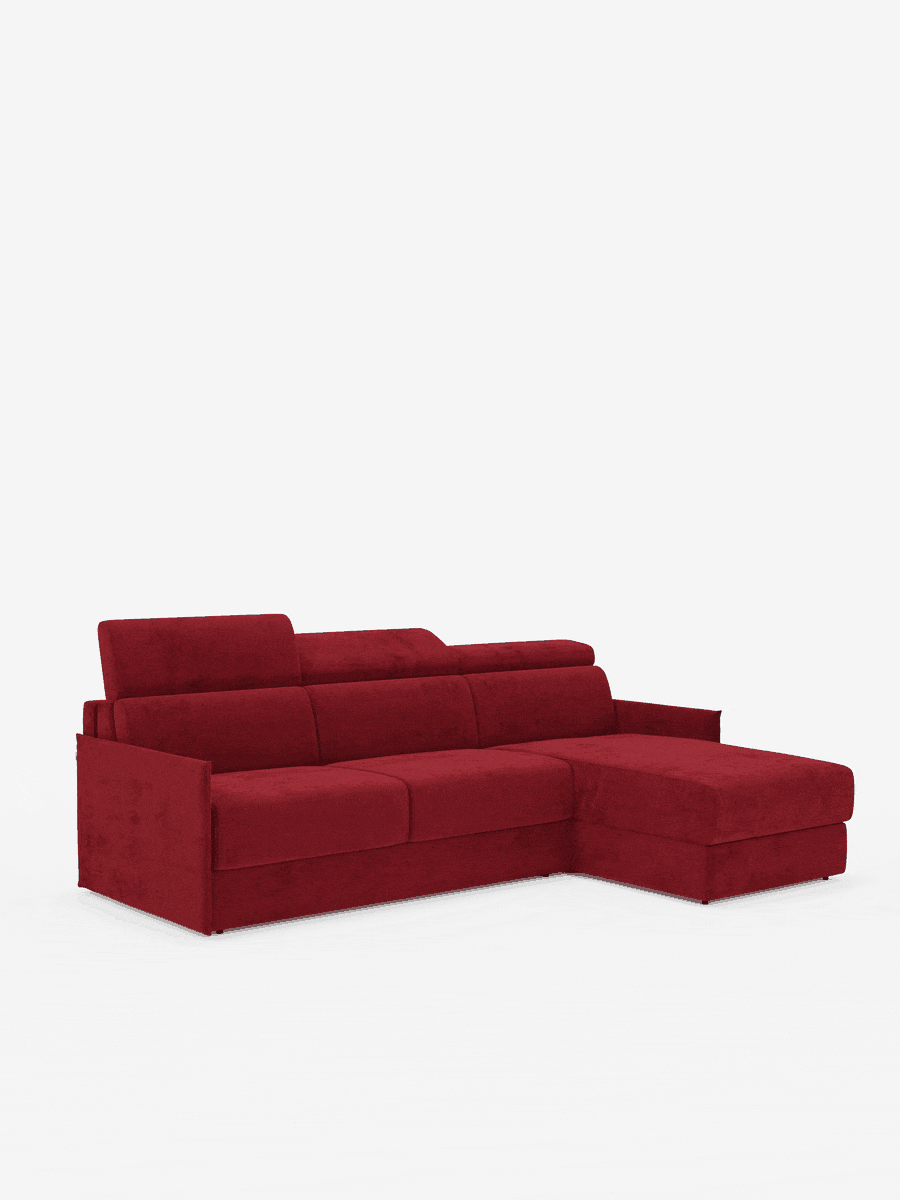 Miryam sofá cama esquinero compacto - reposacabezas reclinables y chaise longue con almacenaje en tejido antimanchas T31