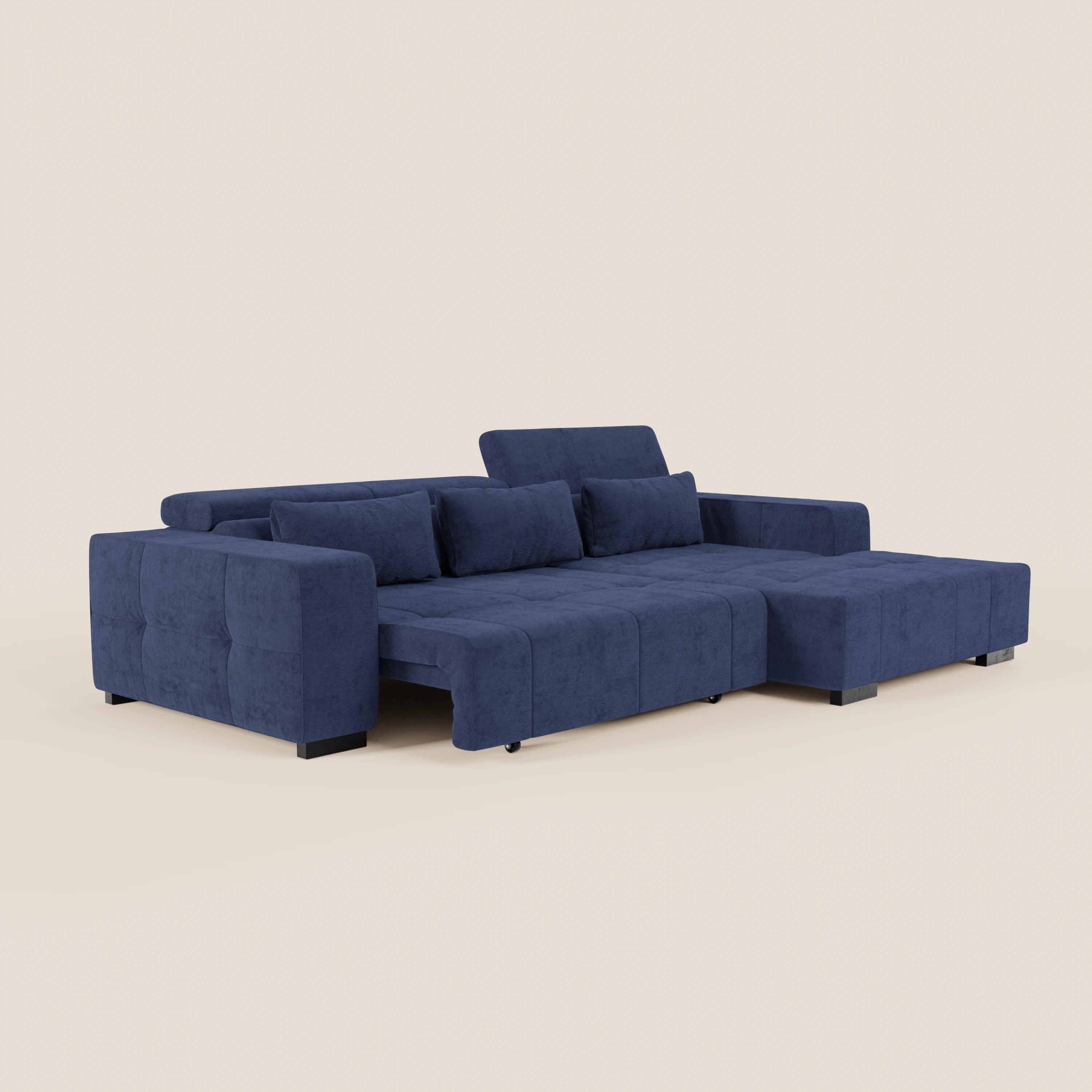 Monarch Divano angolare con penisola e Relax Elettrico per allungamento sedute - Poggiatesta Reclinabili in tessuto morbido smacchiabile T31 - divani.store
