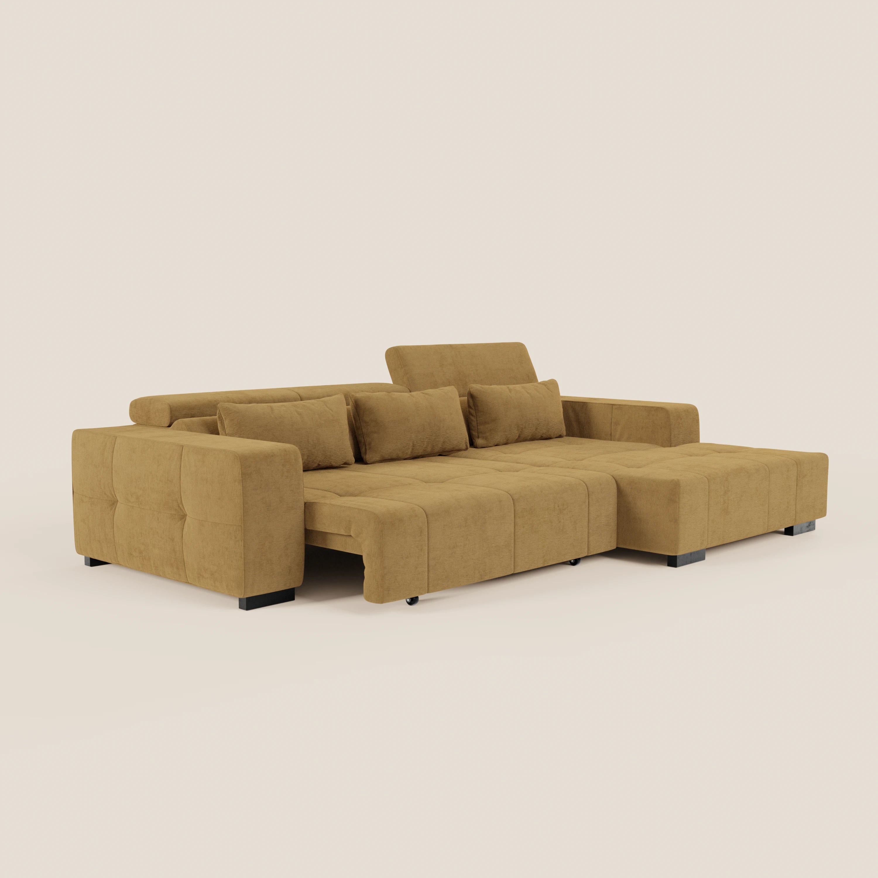 Monarch Divano angolare con penisola e Relax Elettrico per allungamento sedute - Poggiatesta Reclinabili in tessuto morbido smacchiabile T31 - divani.store