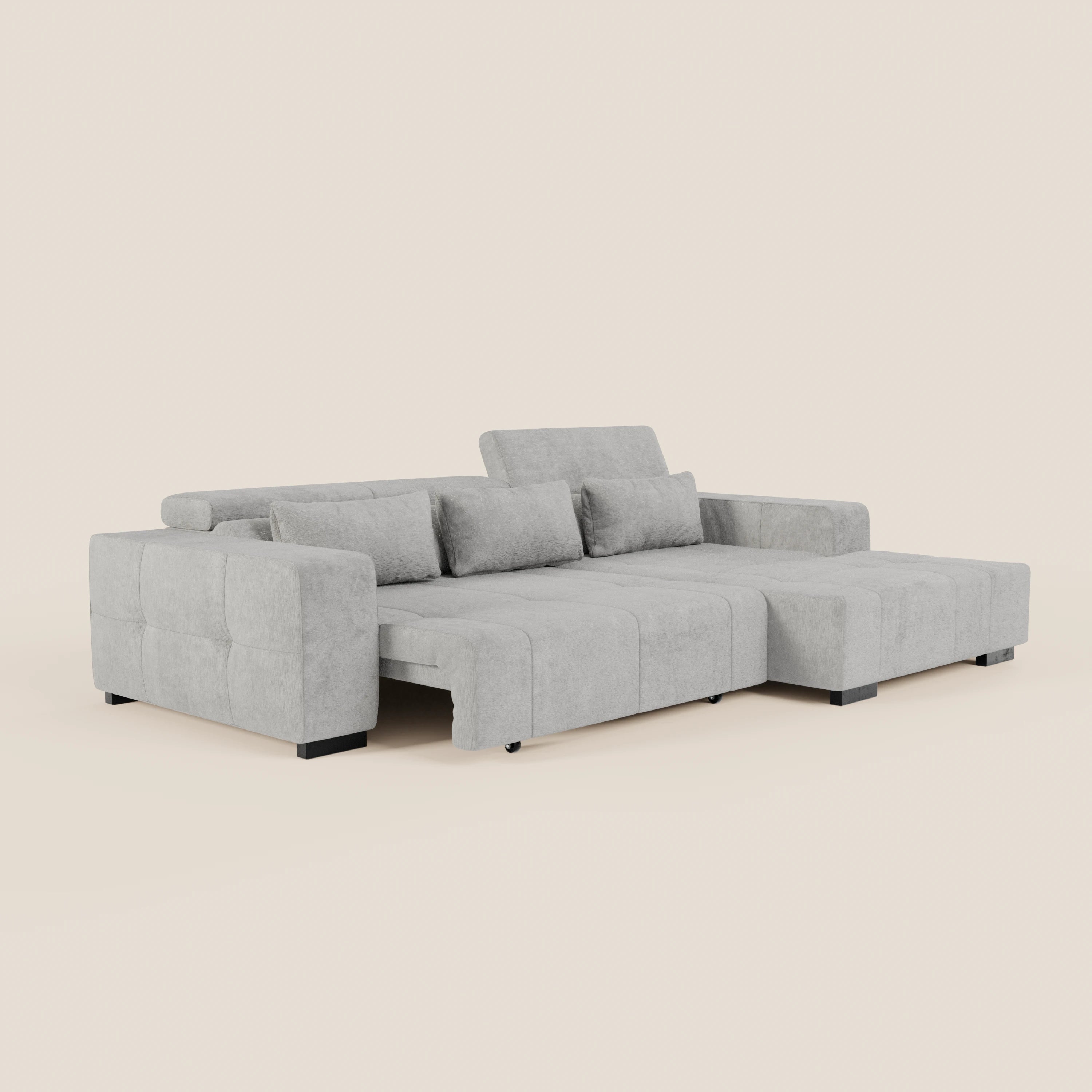 Monarch Divano angolare con penisola e Relax Elettrico per allungamento sedute - Poggiatesta Reclinabili in tessuto morbido smacchiabile T31 - divani.store