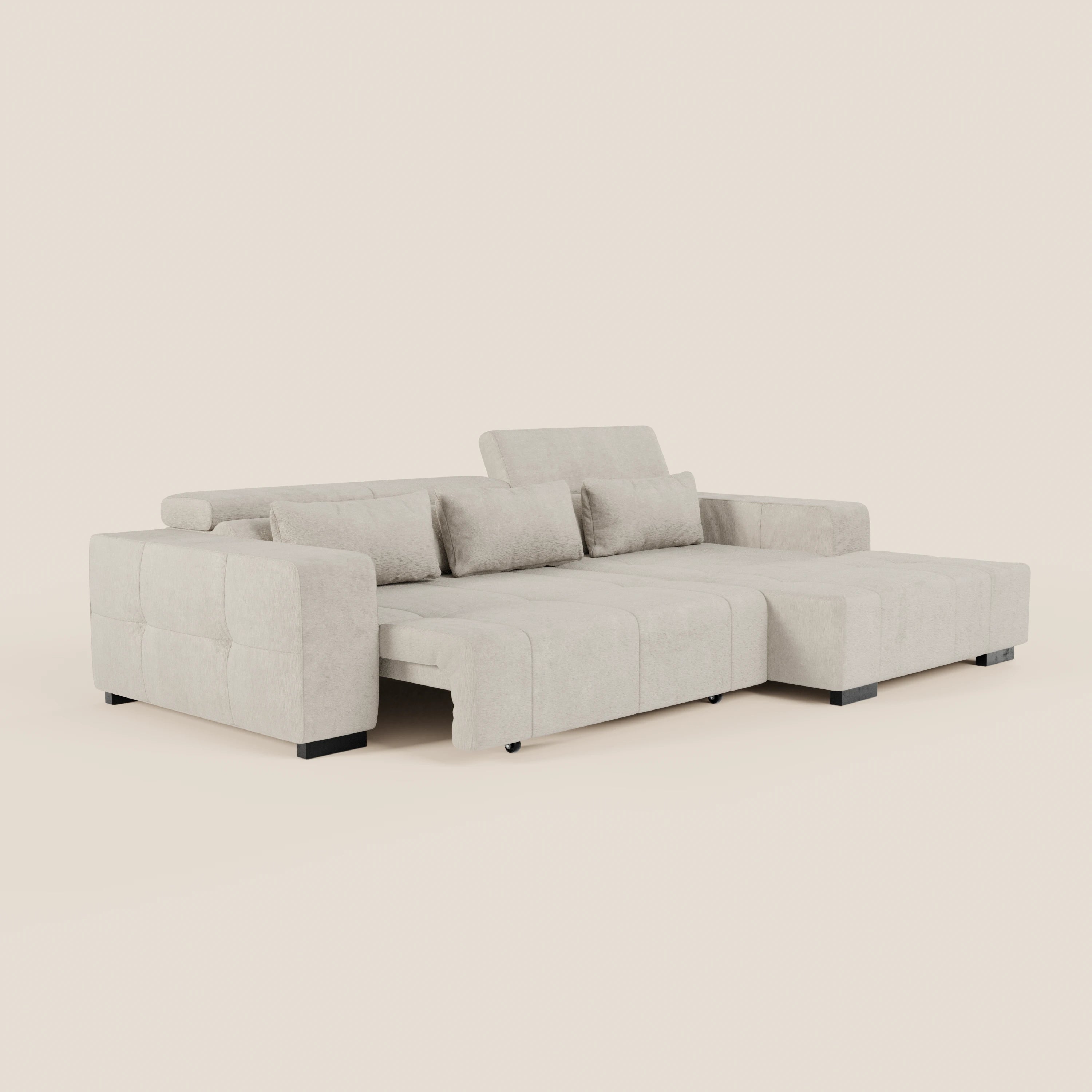 Monarch Divano angolare con penisola e Relax Elettrico per allungamento sedute - Poggiatesta Reclinabili in tessuto morbido smacchiabile T31 - divani.store