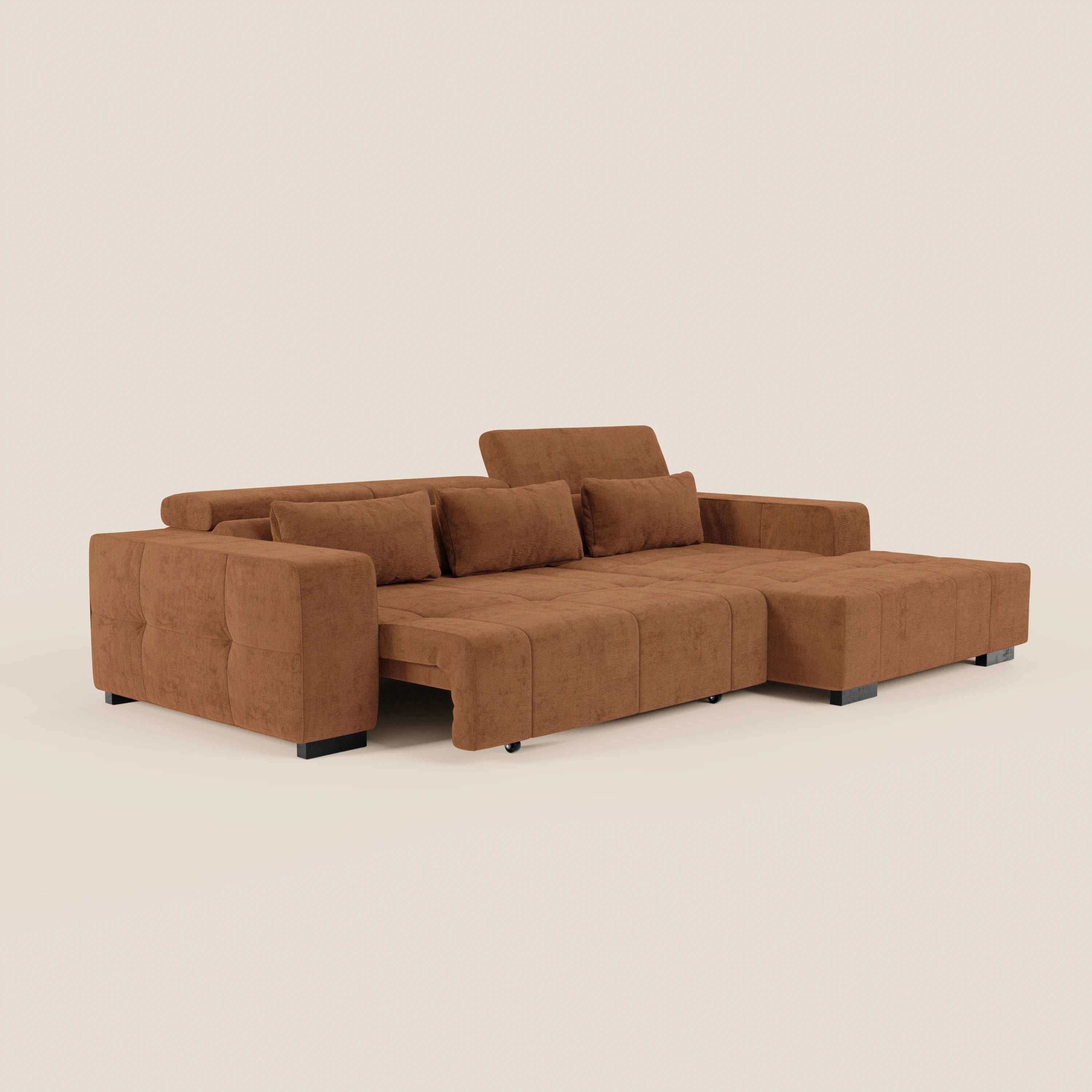 Monarch Divano angolare con penisola e Relax Elettrico per allungamento sedute - Poggiatesta Reclinabili in tessuto morbido smacchiabile T31 - divani.store