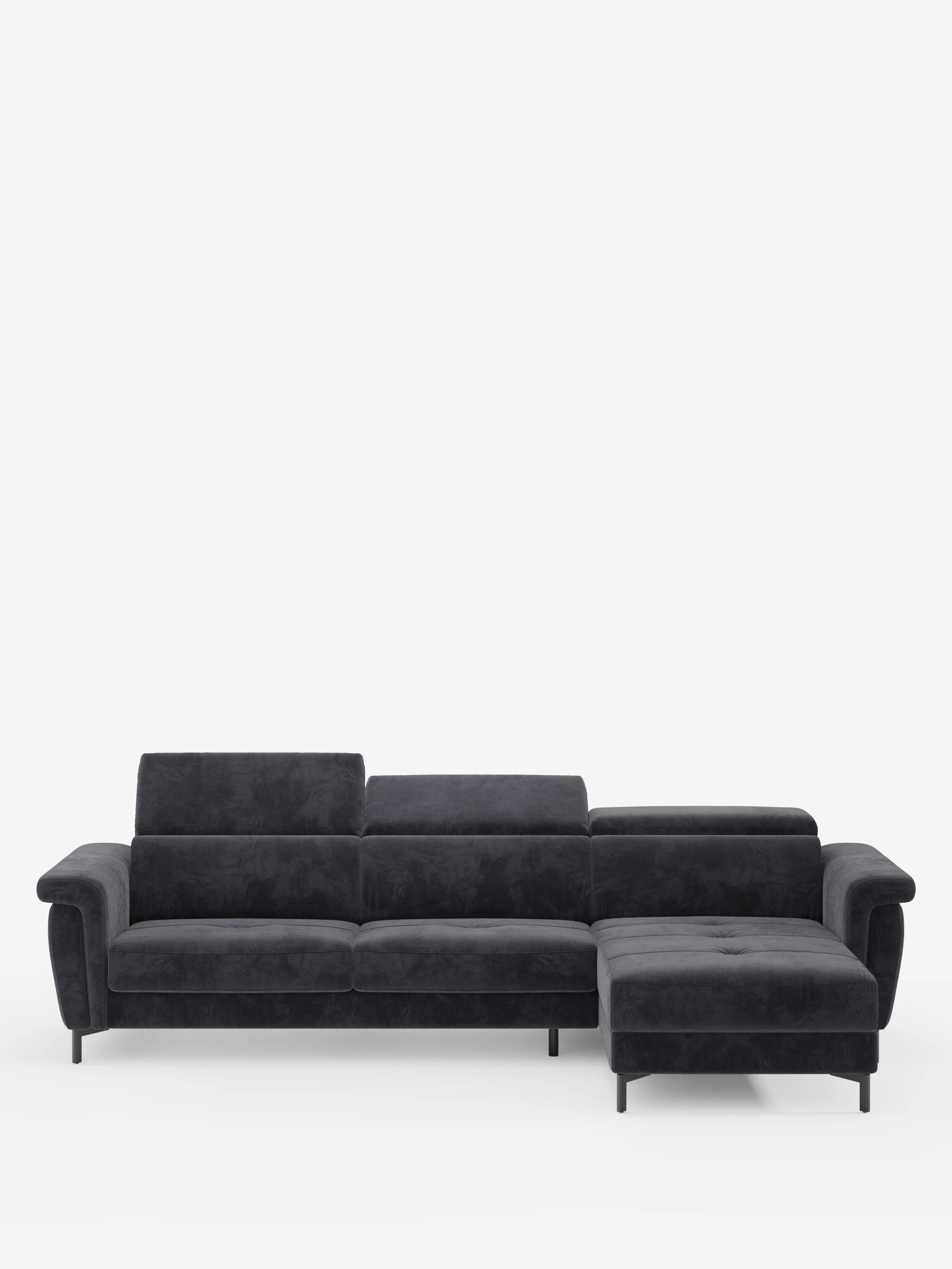 Capri Divano letto angolare con penisola contenitore e poggiatesta reclinabili - elegante tessuto smacchiabile T30