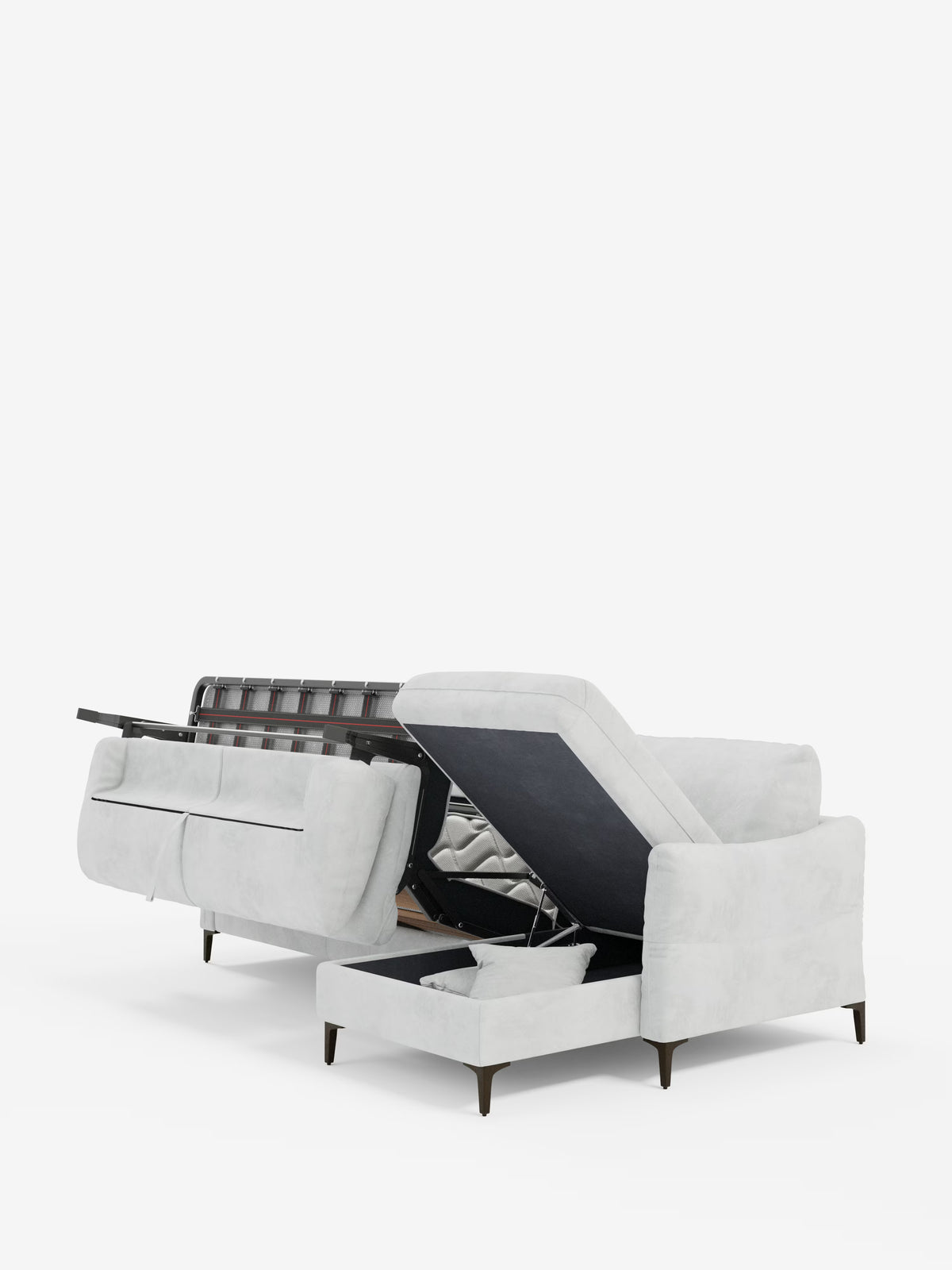 Dalia divano letto con penisola contenitore e materasso alto 18 cm - piedini alti e tessuto smacchiabile T30