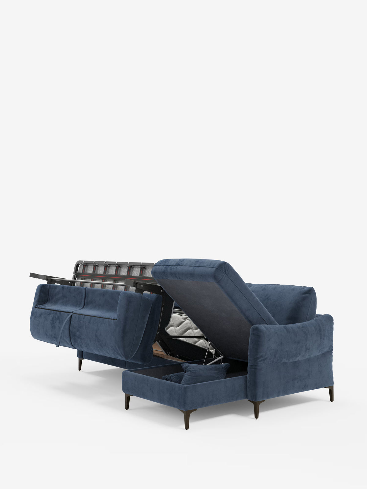 Dalia divano letto con penisola contenitore e materasso alto 18 cm - piedini alti e tessuto smacchiabile T30