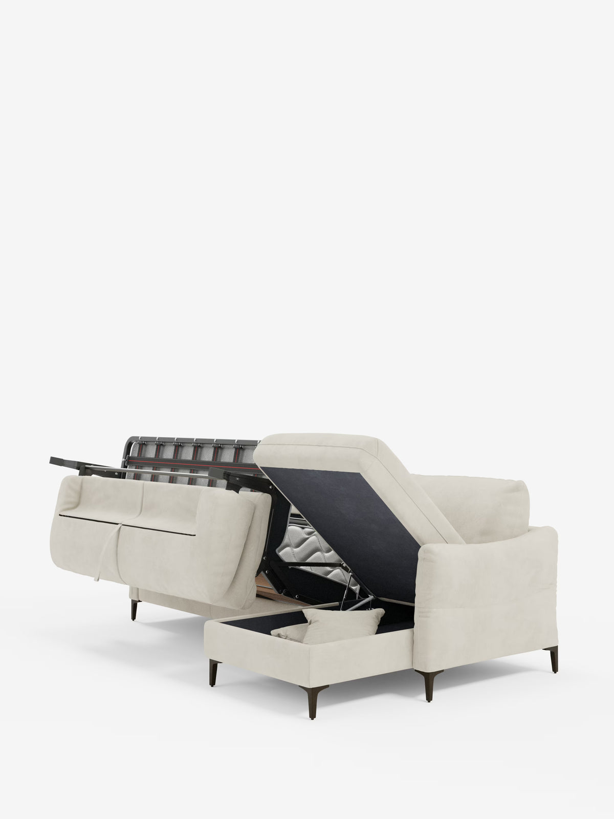 Dalia divano letto con penisola contenitore e materasso alto 18 cm - piedini alti e tessuto smacchiabile T30