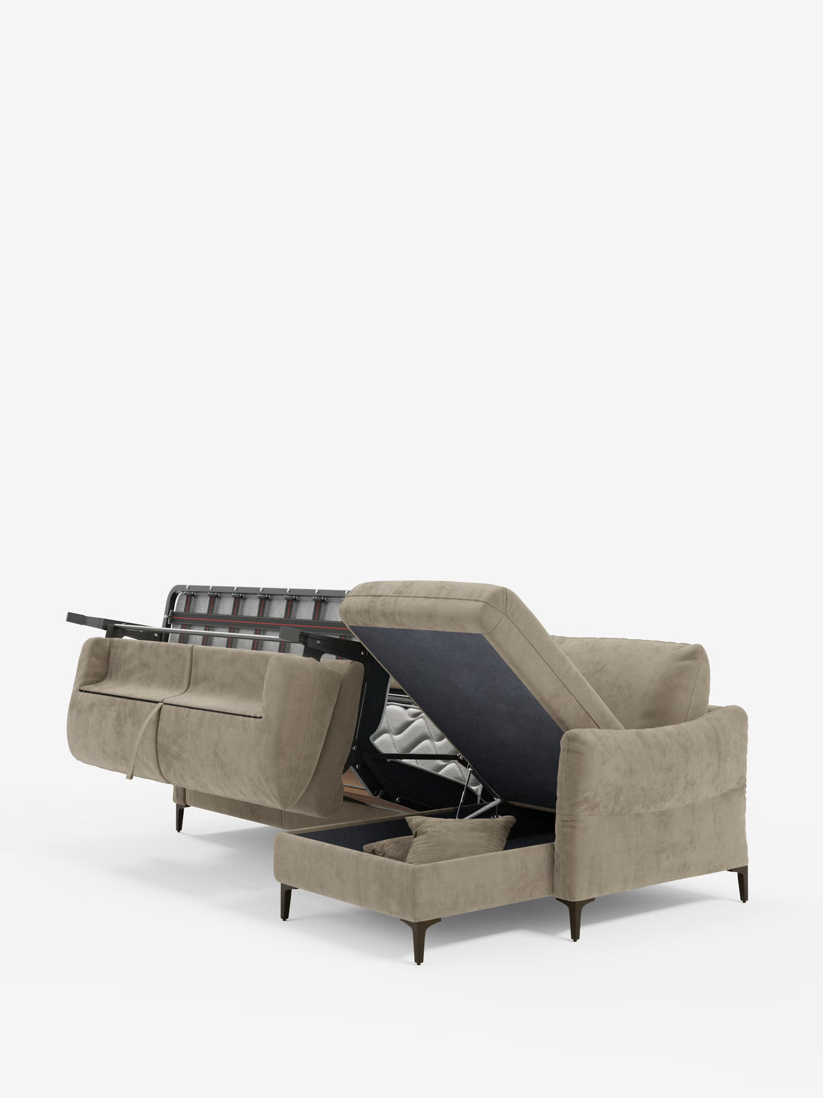Dalia divano letto con penisola contenitore e materasso alto 18 cm - piedini alti e tessuto smacchiabile T30