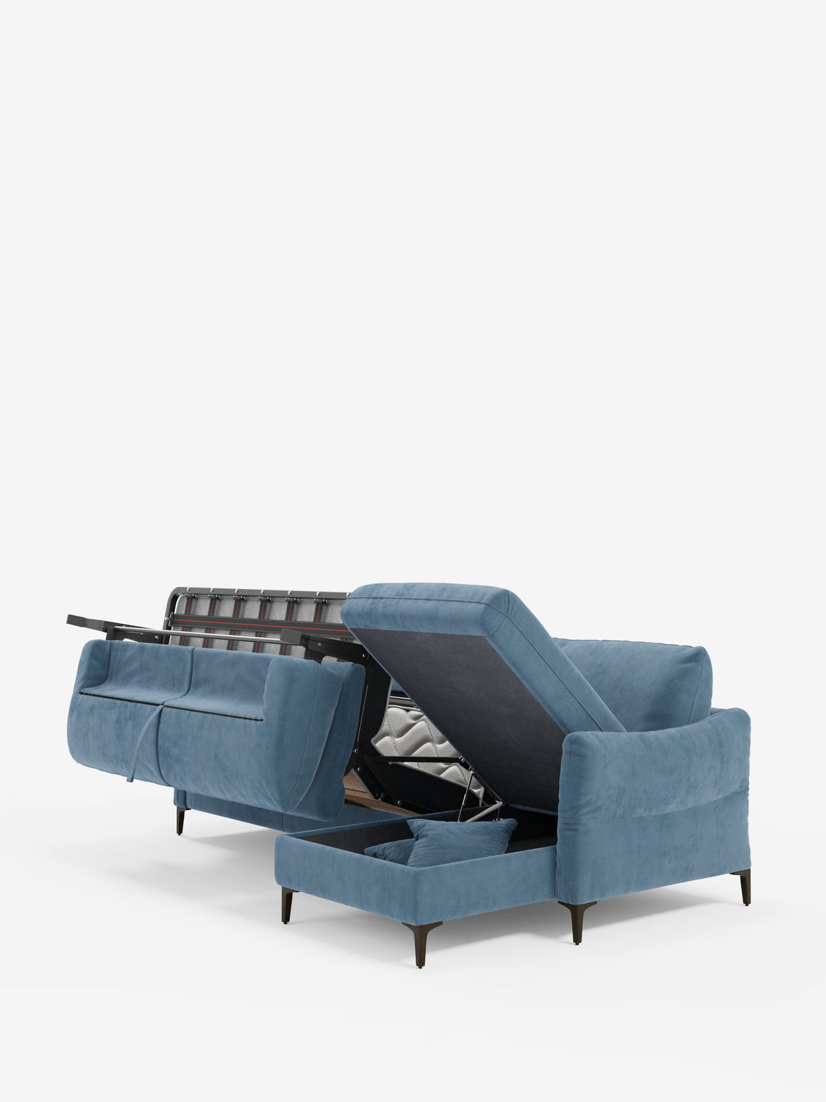 Dalia divano letto con penisola contenitore e materasso alto 18 cm - piedini alti e tessuto smacchiabile T30