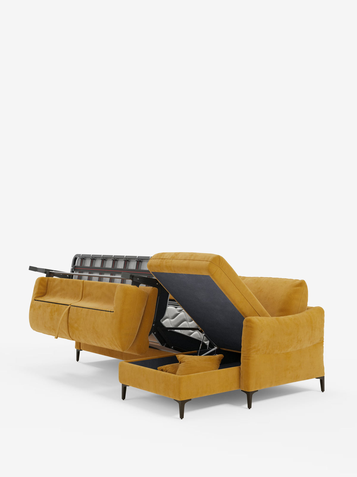 Dalia divano letto con penisola contenitore e materasso alto 18 cm - piedini alti e tessuto smacchiabile T30