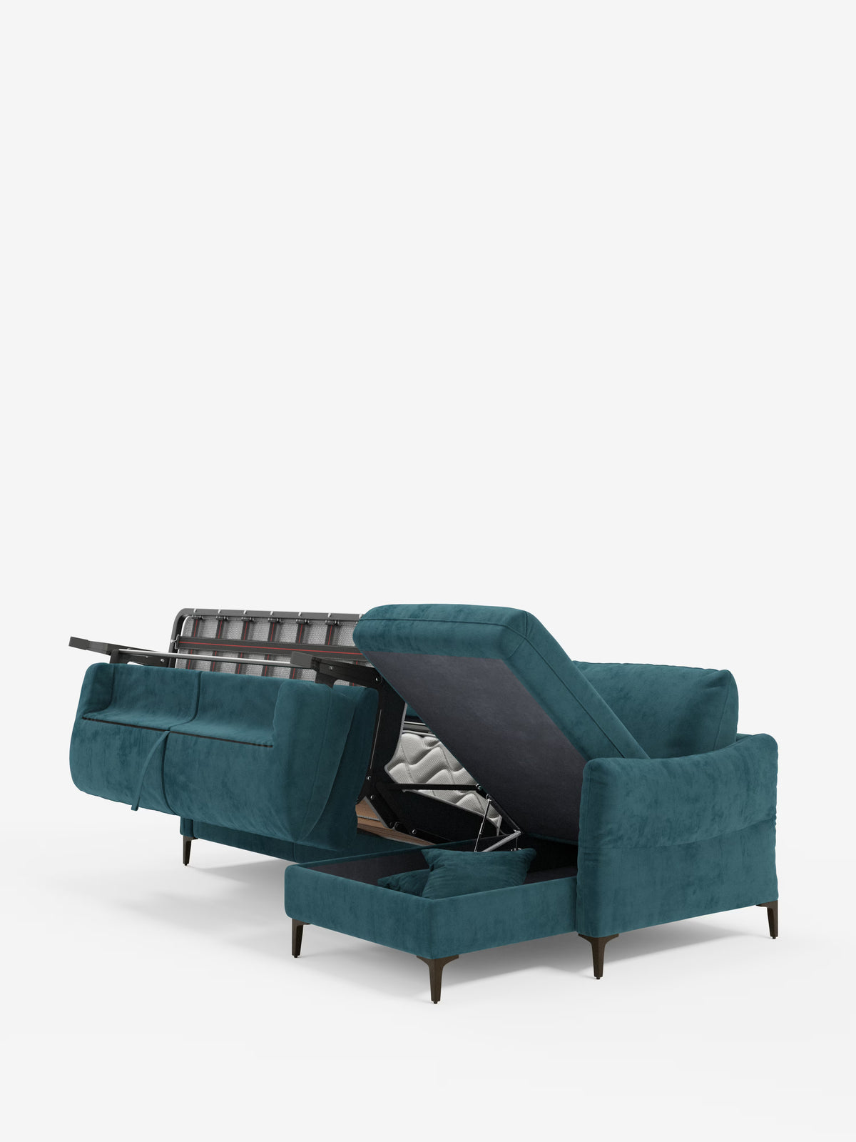 Dalia divano letto con penisola contenitore e materasso alto 18 cm - piedini alti e tessuto smacchiabile T30