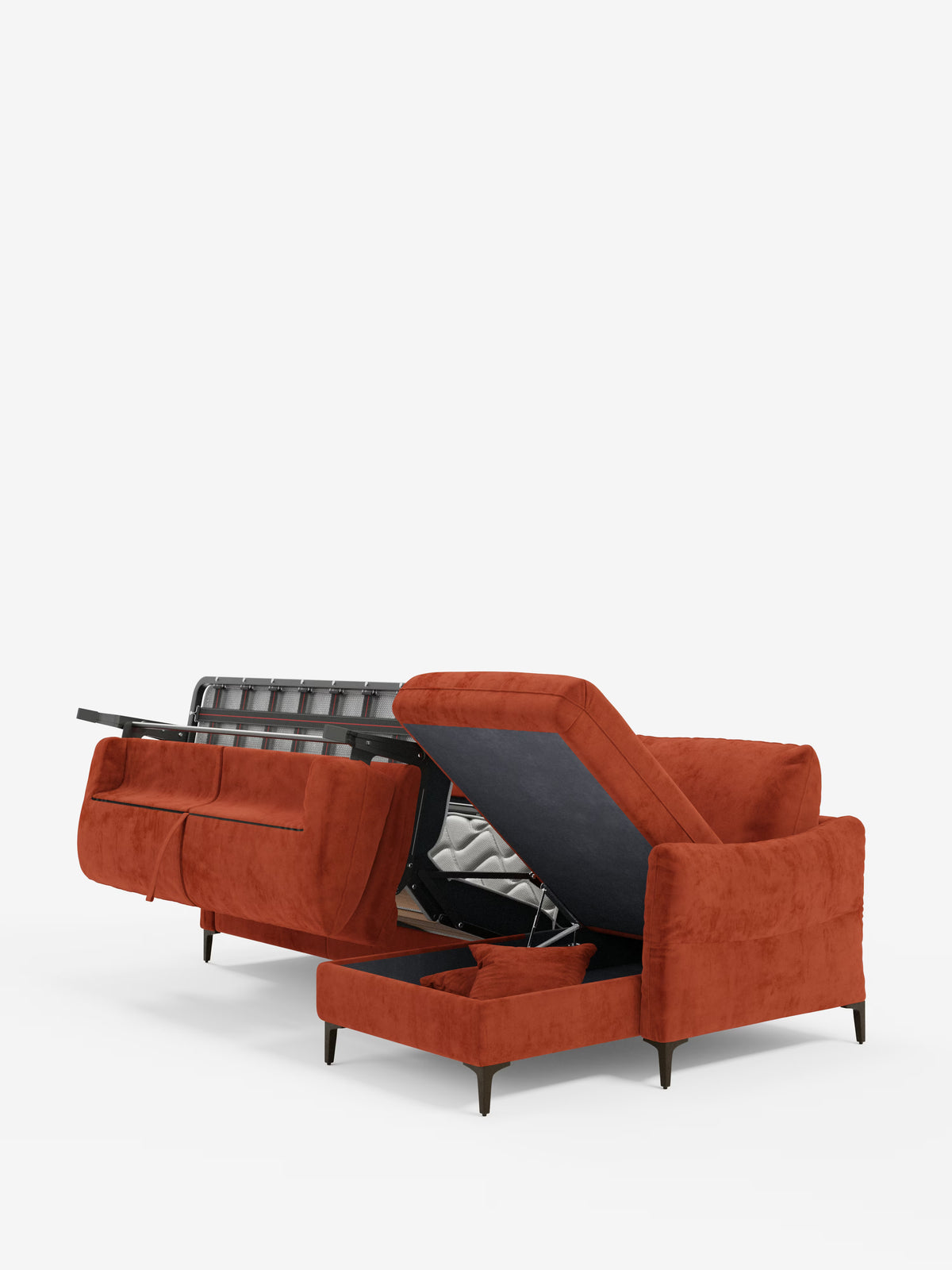 Dalia divano letto con penisola contenitore e materasso alto 18 cm - piedini alti e tessuto smacchiabile T30
