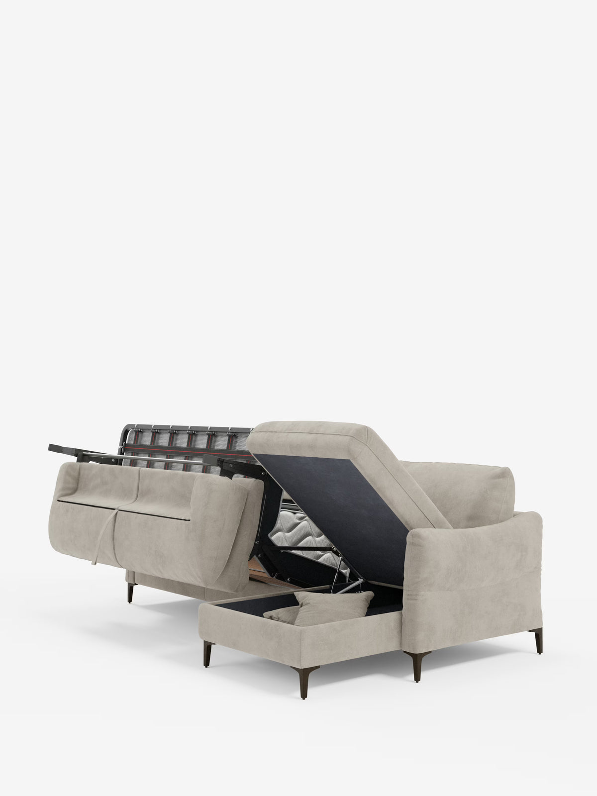 Dalia divano letto con penisola contenitore e materasso alto 18 cm - piedini alti e tessuto smacchiabile T30