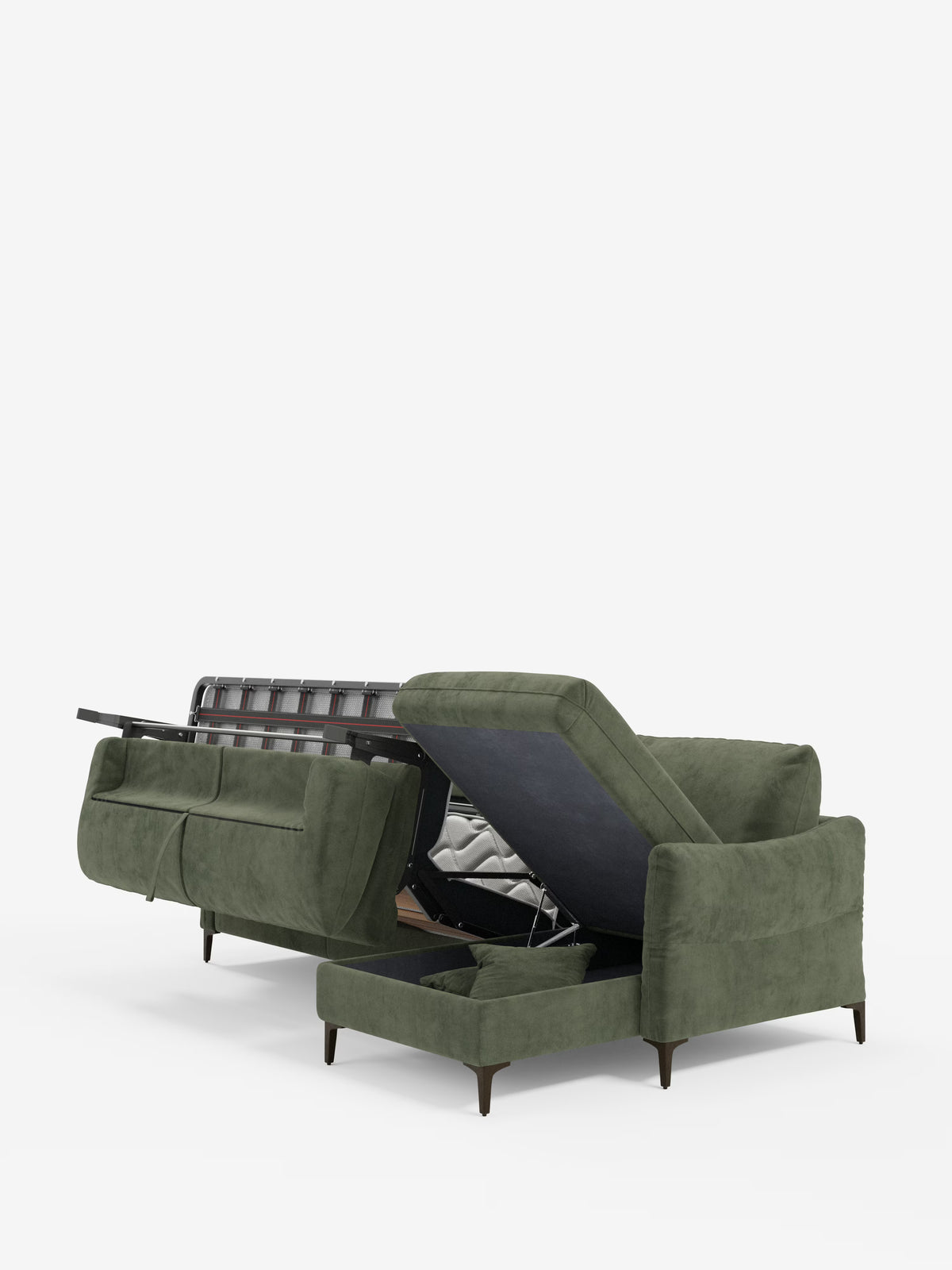 Dalia divano letto con penisola contenitore e materasso alto 18 cm - piedini alti e tessuto smacchiabile T30