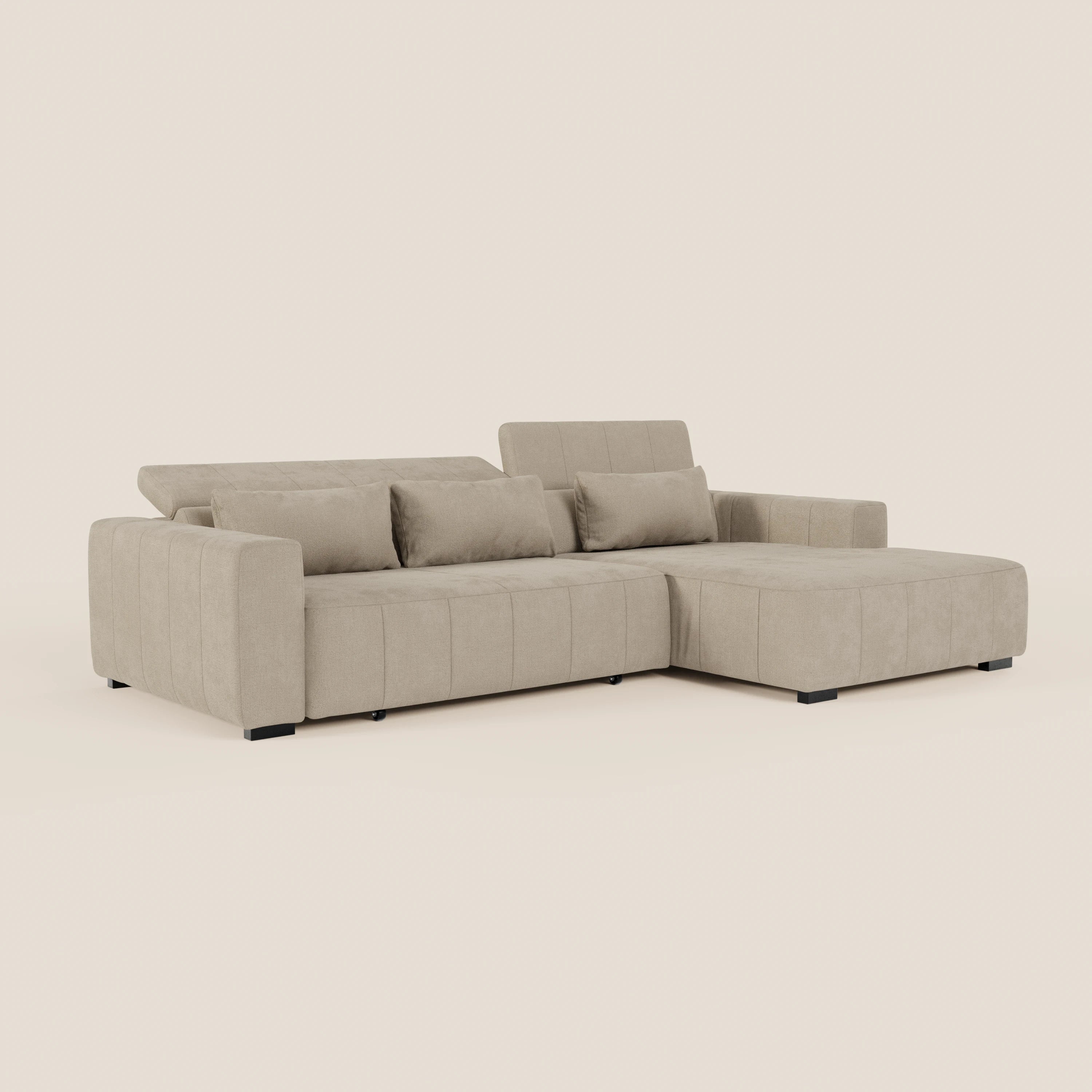 Doric Divano angolare con penisola e sedute allungabili con relax elettrico - poggiatesta reclinabili in tessuto smacchiabile T23 - divani.store