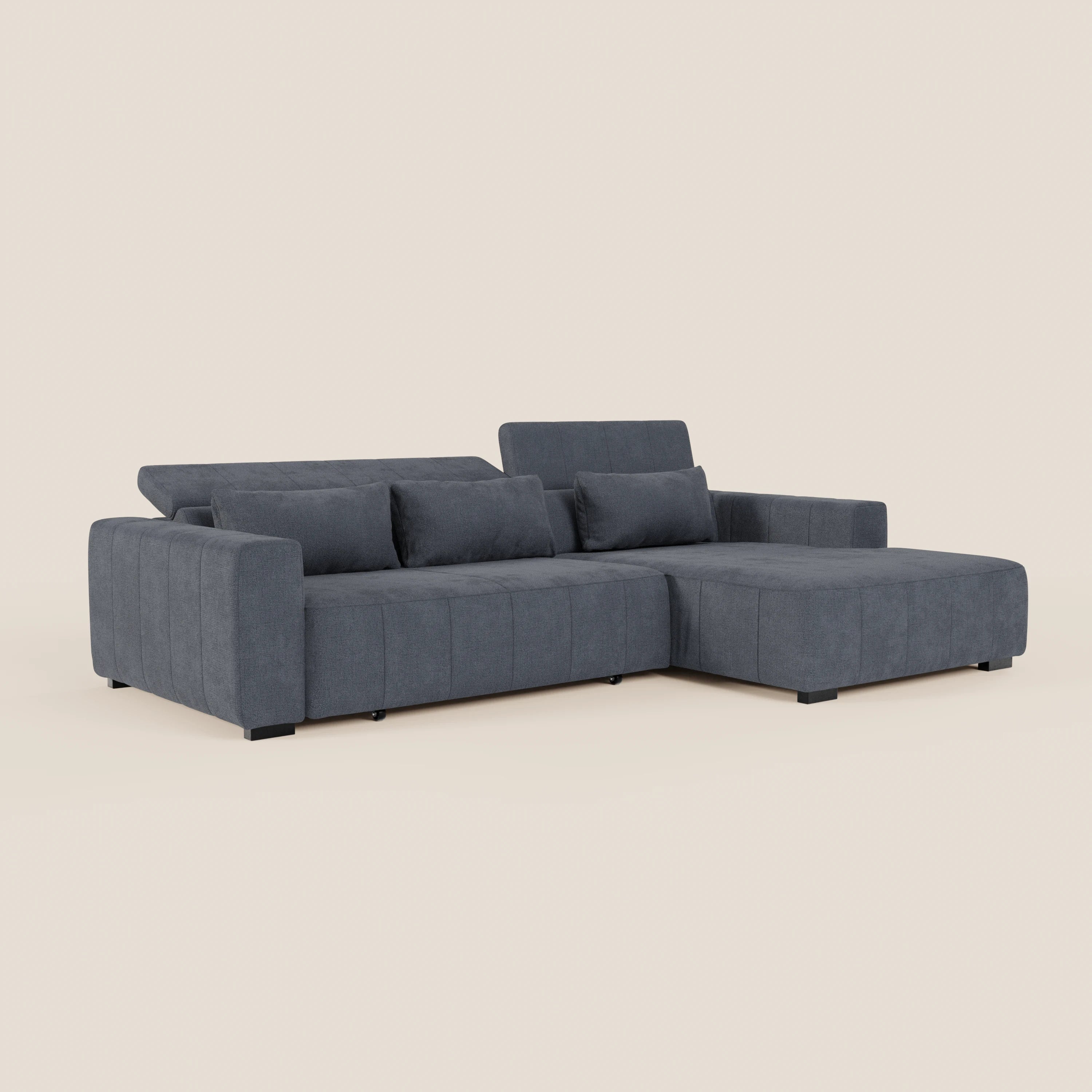 Doric Divano angolare con penisola e sedute allungabili con relax elettrico - poggiatesta reclinabili in tessuto smacchiabile T23 - divani.store