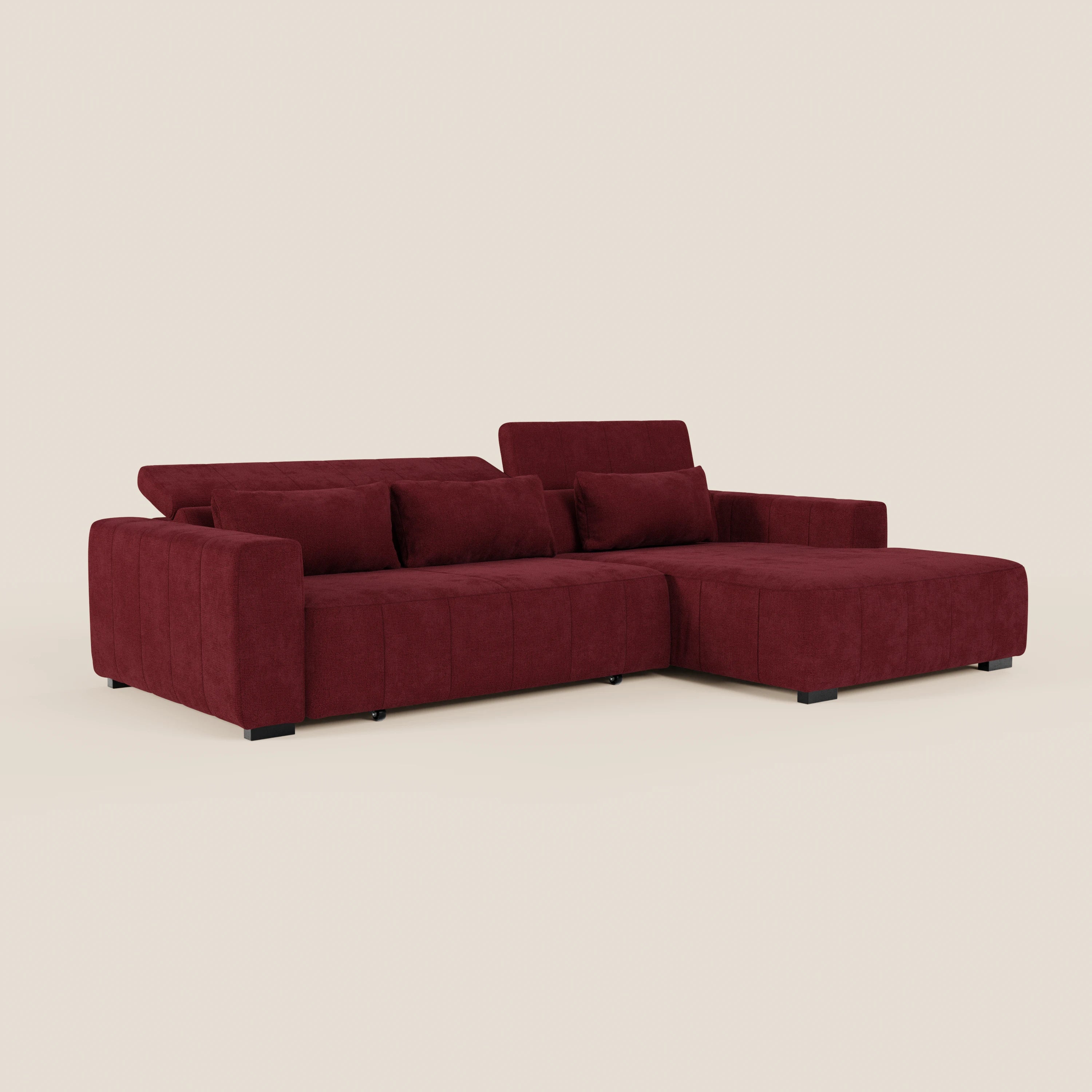 Doric Divano angolare con penisola e sedute allungabili con relax elettrico - poggiatesta reclinabili in tessuto smacchiabile T23 - divani.store