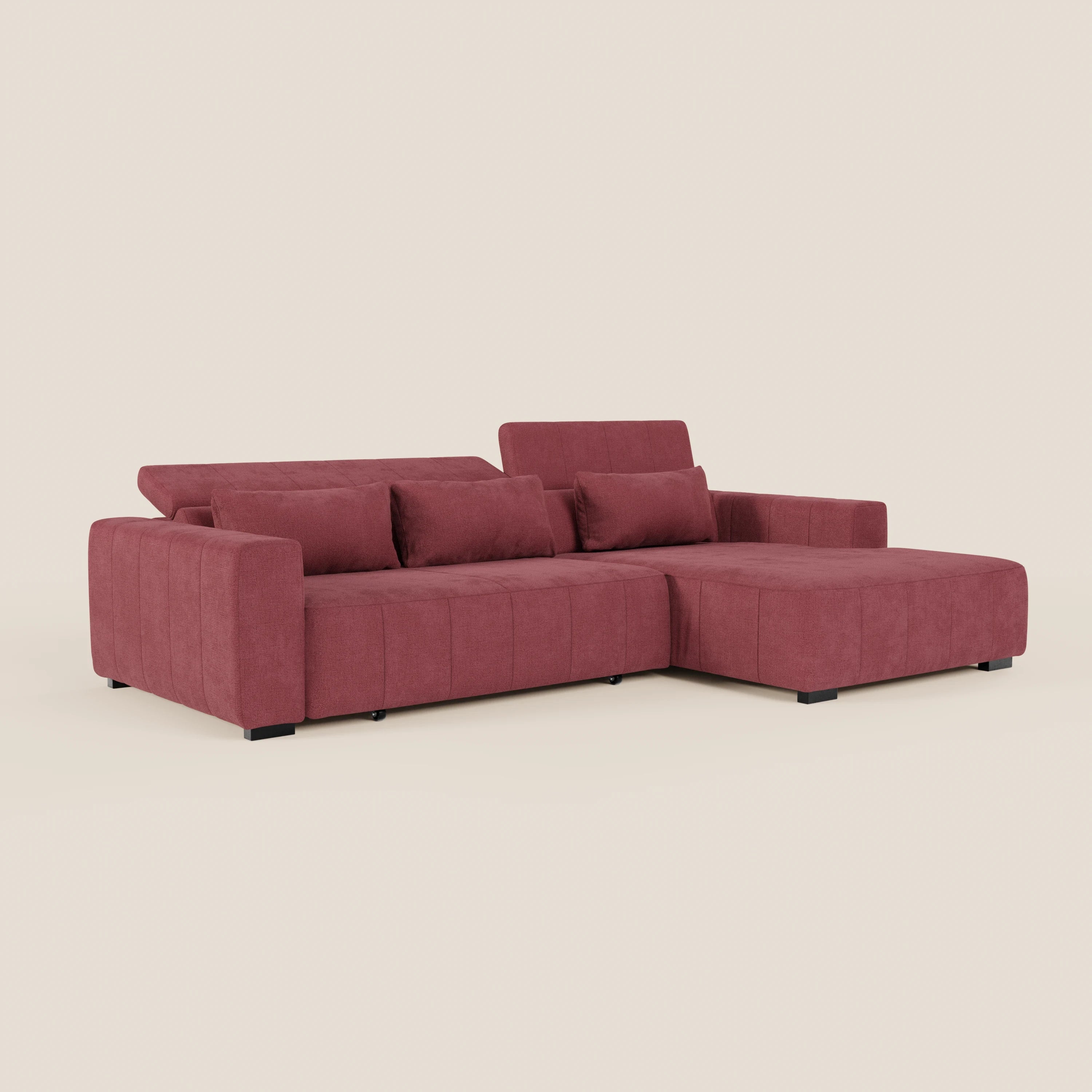 Doric Divano angolare con penisola e sedute allungabili con relax elettrico - poggiatesta reclinabili in tessuto smacchiabile T23 - divani.store