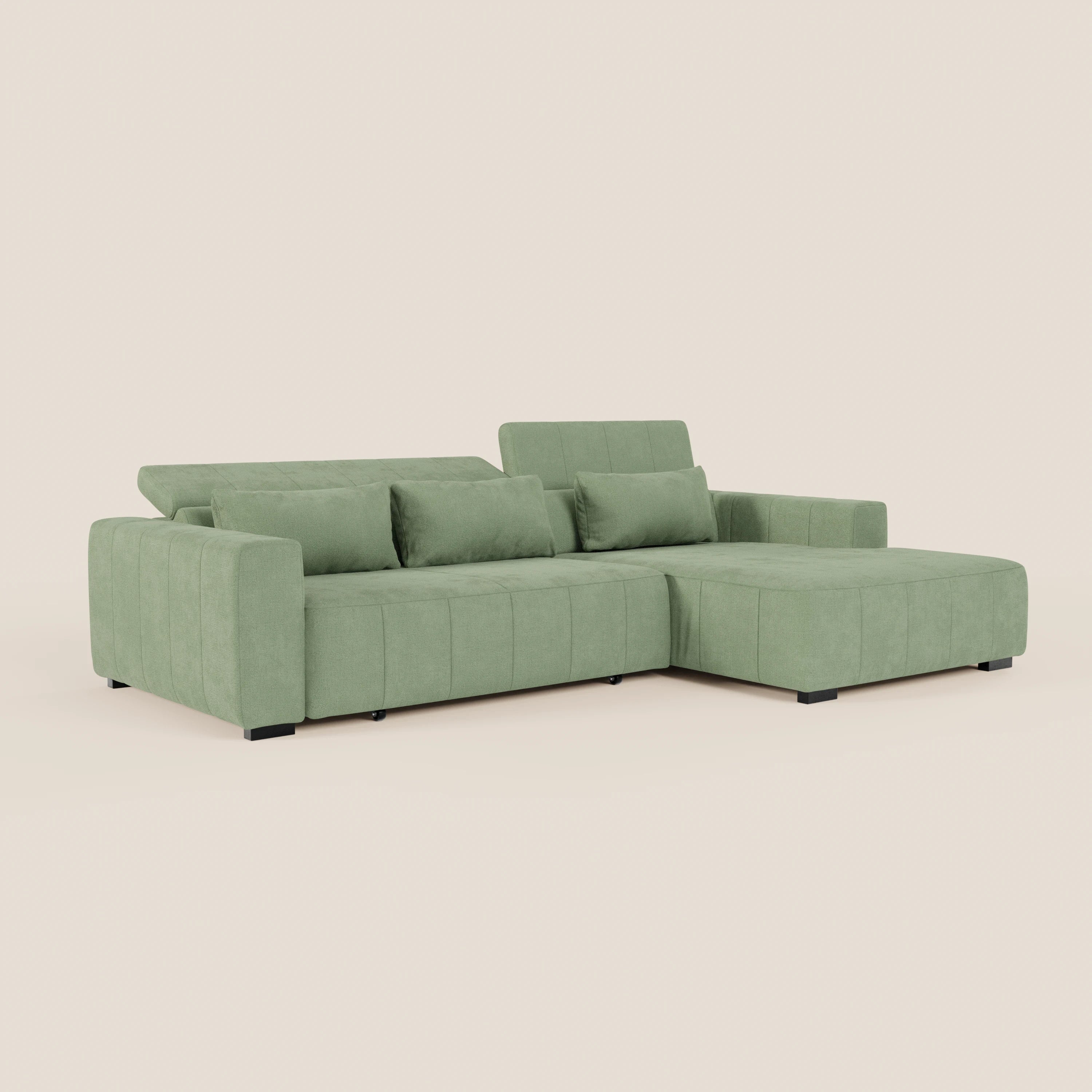 Doric Divano angolare con penisola e sedute allungabili con relax elettrico - poggiatesta reclinabili in tessuto smacchiabile T23 - divani.store