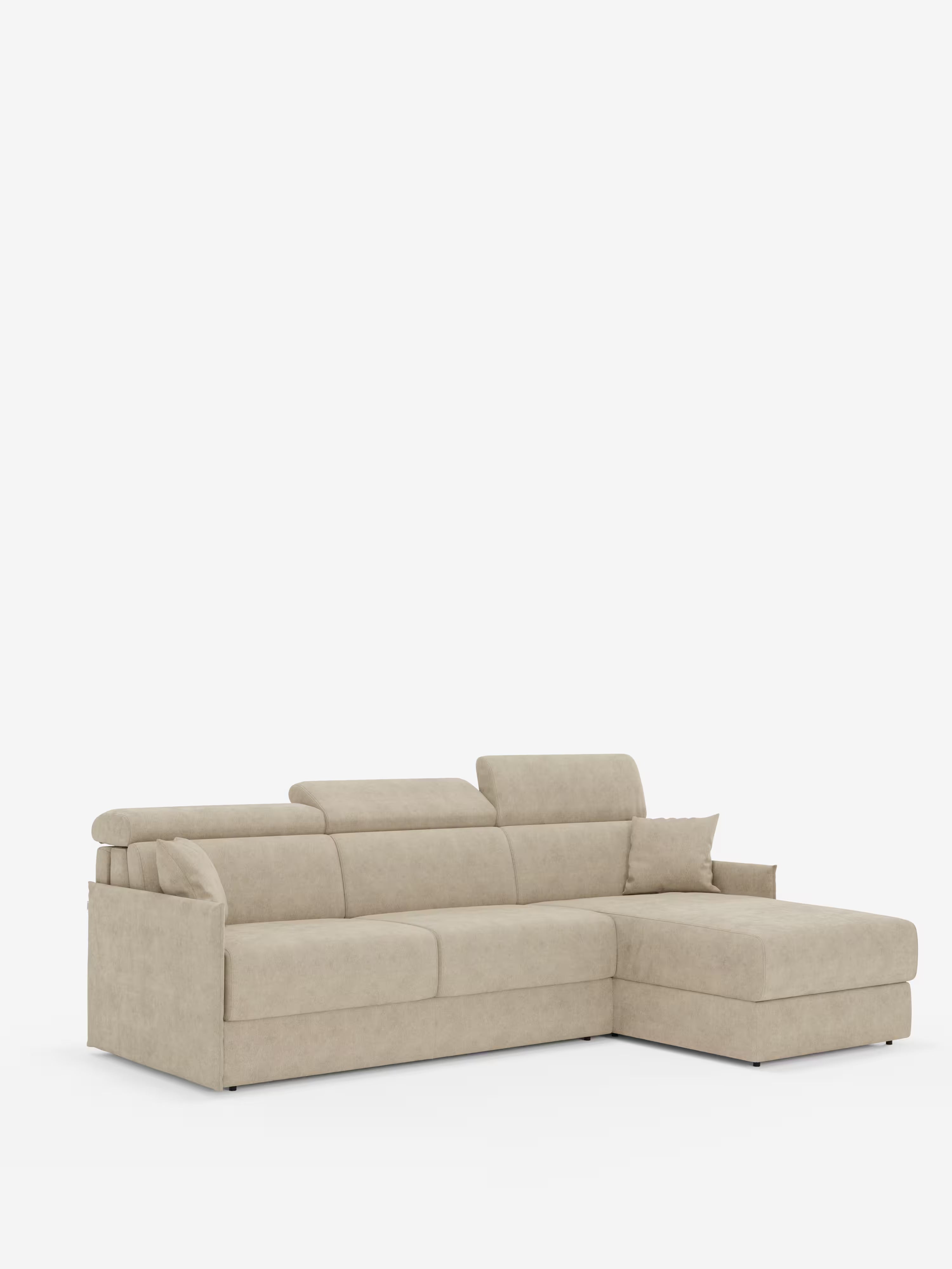 Miryam sofá cama esquinero compacto - reposacabezas reclinables y chaise longue con almacenaje en tejido antimanchas T31