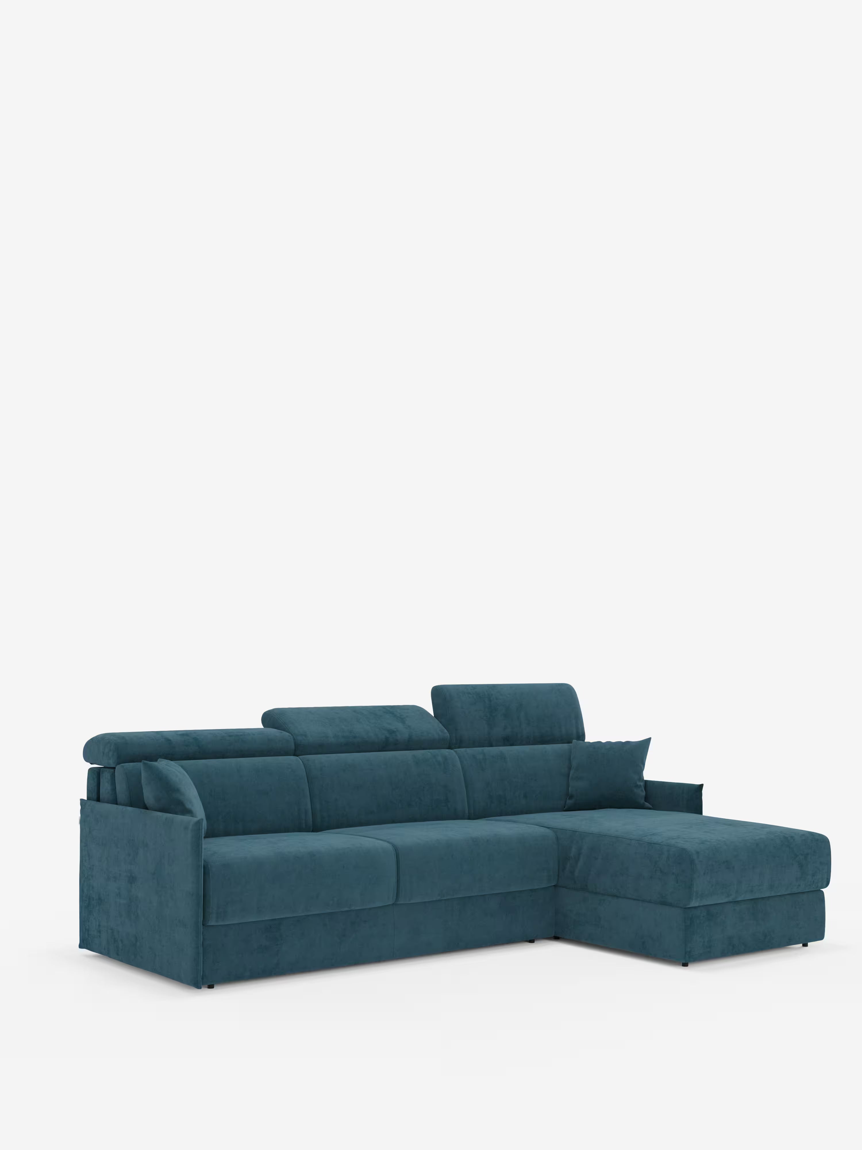 Miryam sofá cama esquinero compacto - reposacabezas reclinables y chaise longue con almacenaje en tejido antimanchas T31