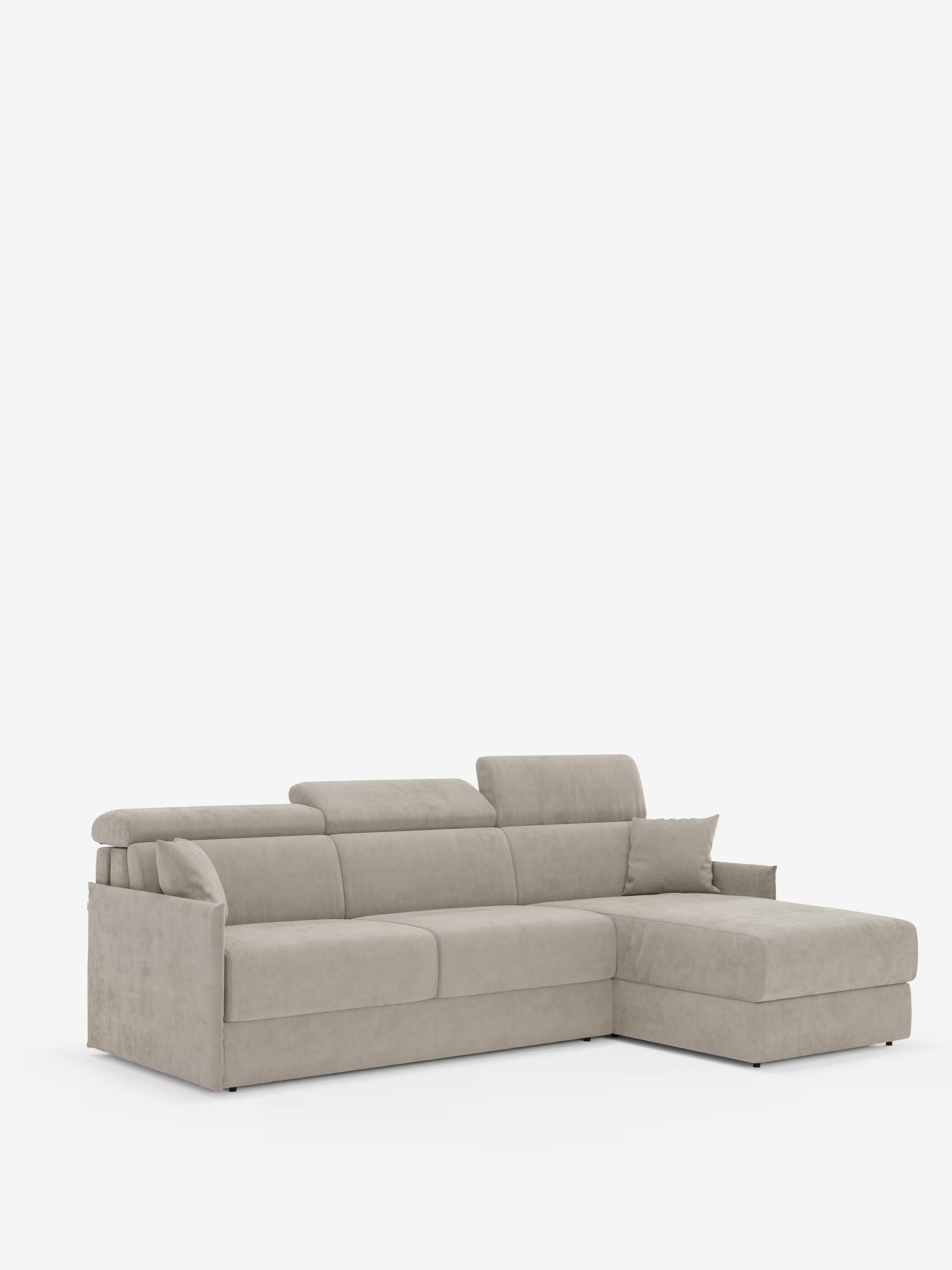 Miryam sofá cama esquinero compacto - reposacabezas reclinables y chaise longue con almacenaje en tejido antimanchas T31