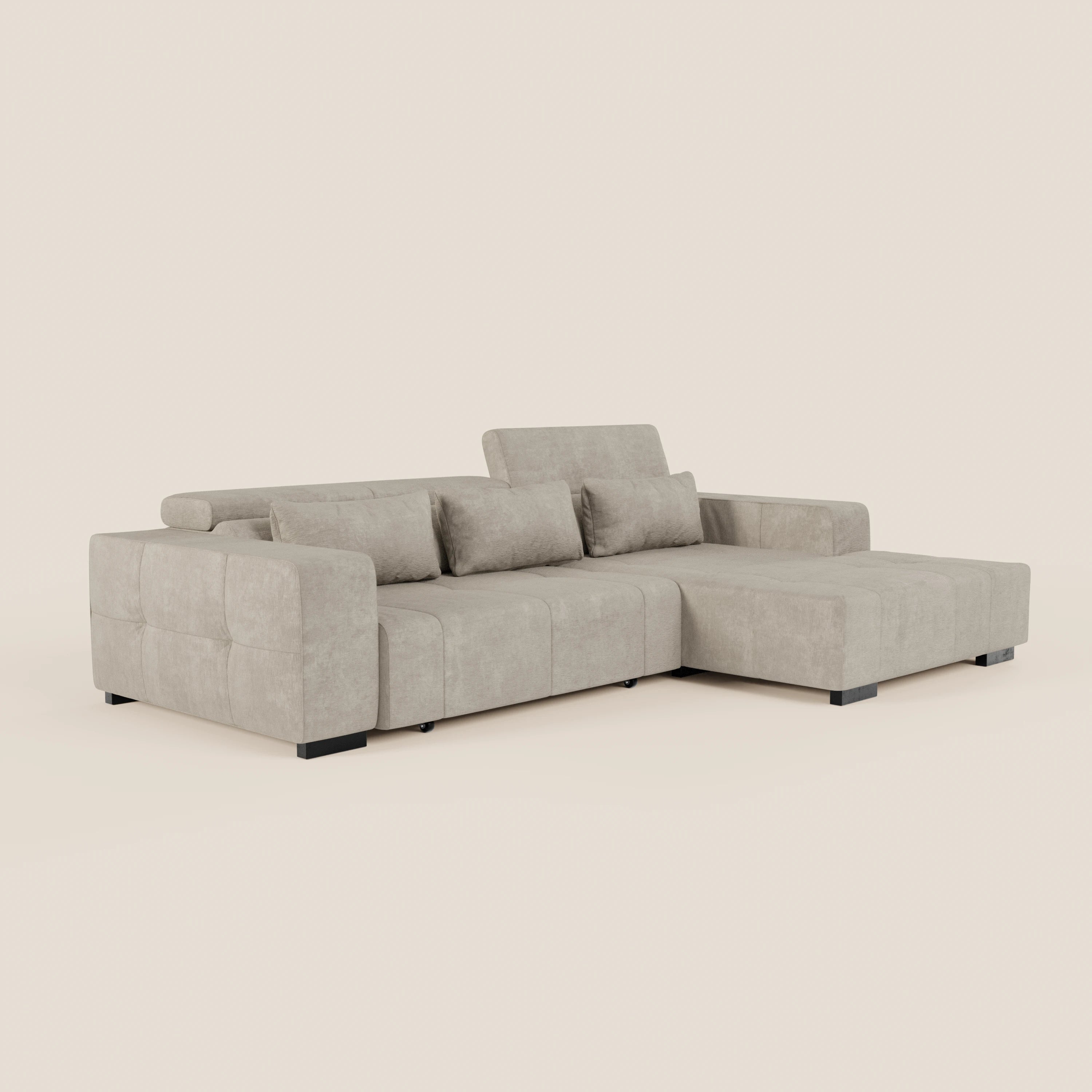Monarch Divano angolare con penisola e Relax Elettrico per allungamento sedute - Poggiatesta Reclinabili in tessuto morbido smacchiabile T31 - divani.store