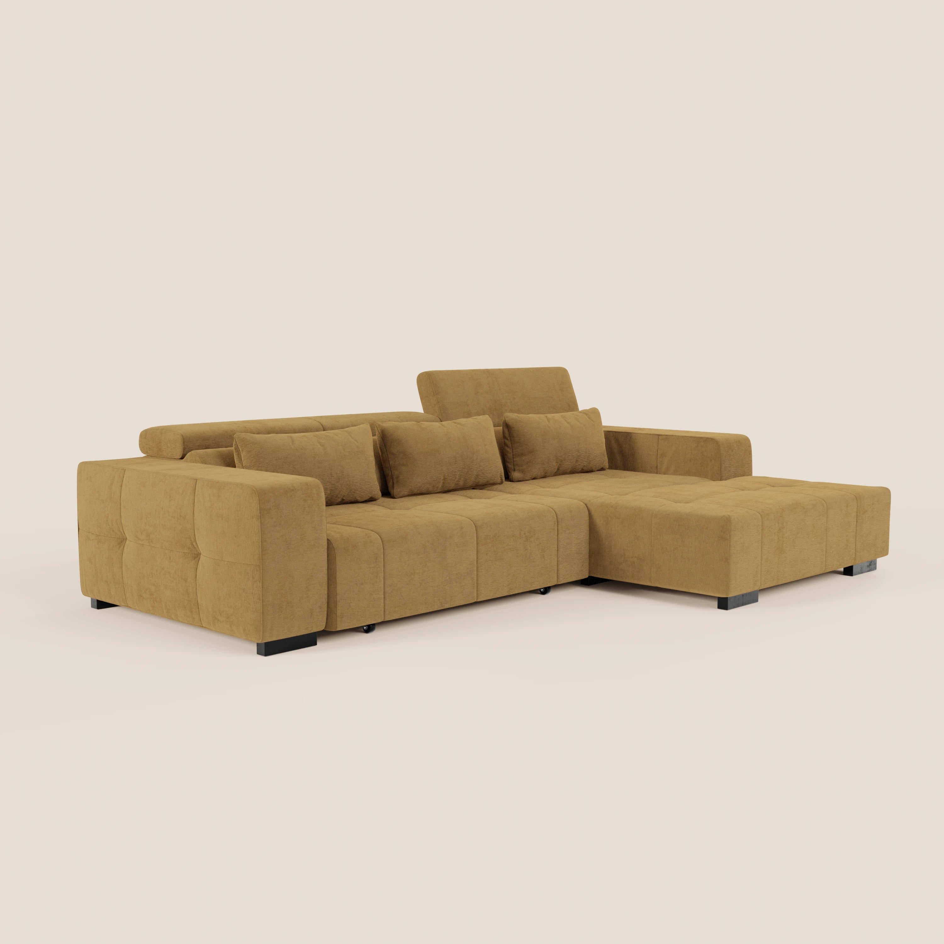 Monarch Divano angolare con penisola e Relax Elettrico per allungamento sedute - Poggiatesta Reclinabili in tessuto morbido smacchiabile T31 - divani.store