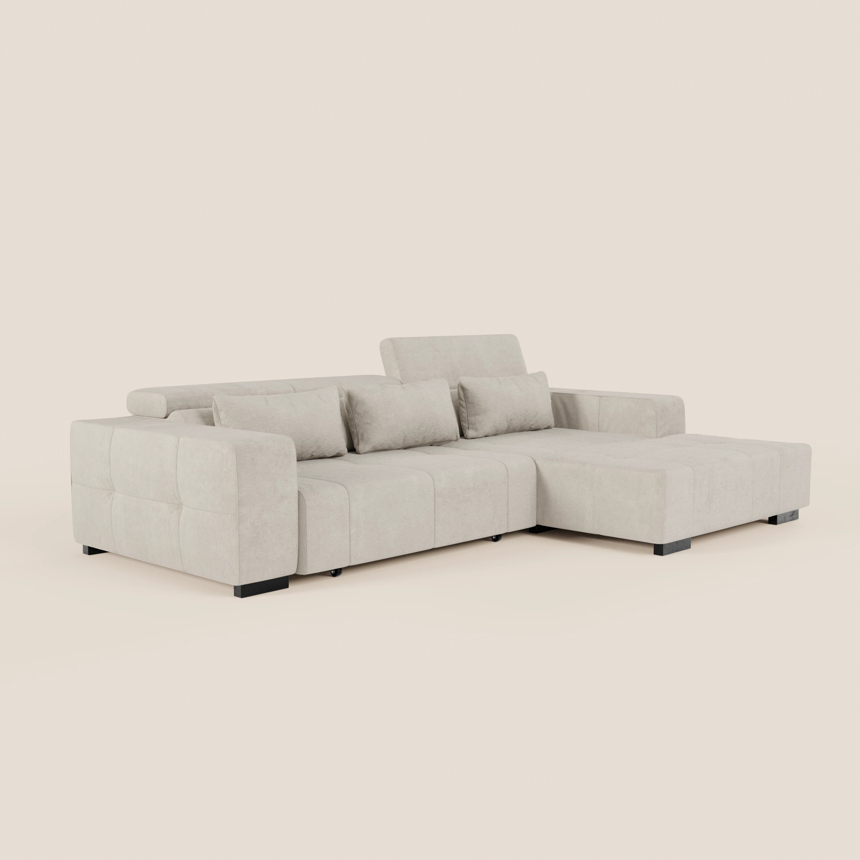 Monarch Divano angolare con penisola e Relax Elettrico per allungamento sedute - Poggiatesta Reclinabili in tessuto morbido smacchiabile T31 - divani.store