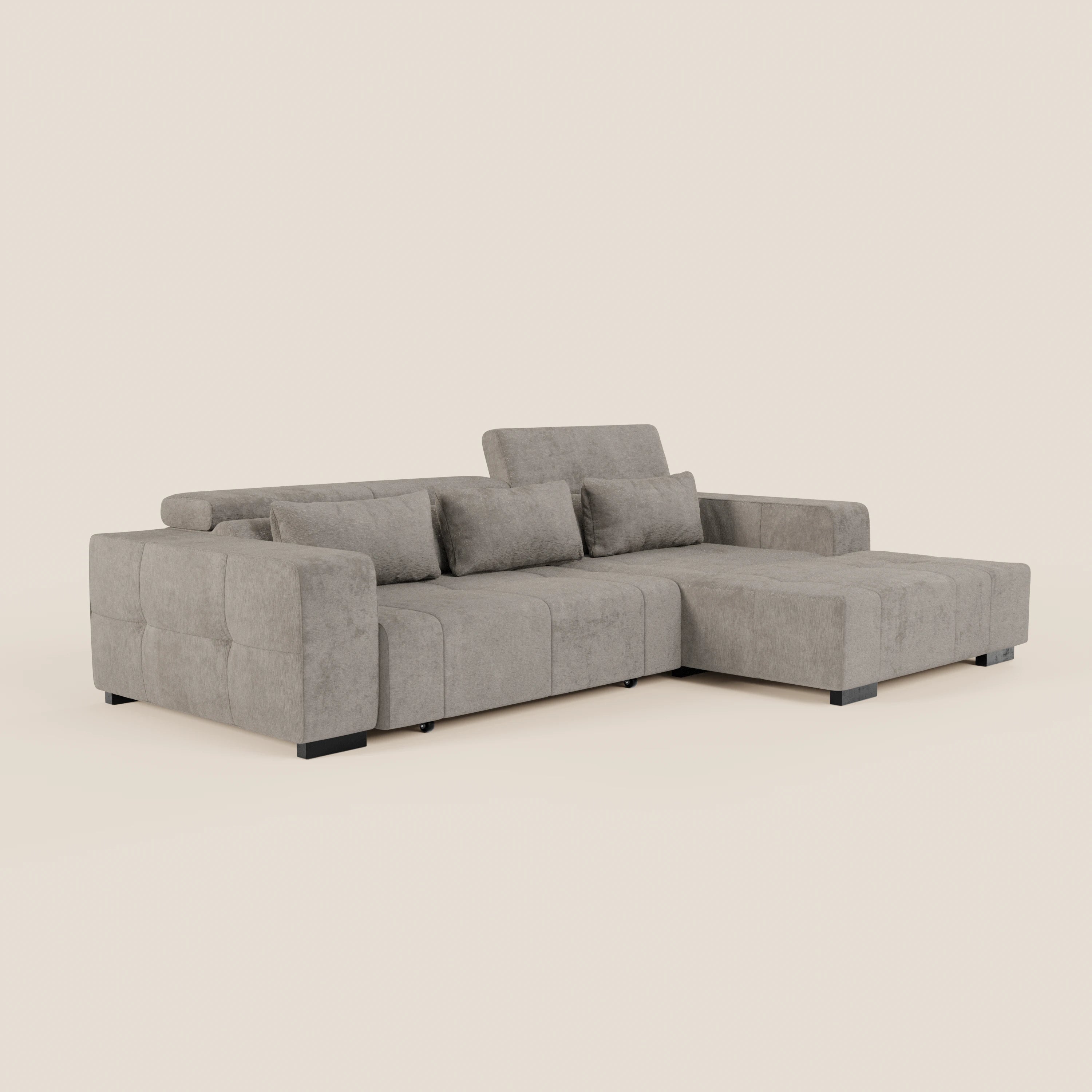 Monarch Divano angolare con penisola e Relax Elettrico per allungamento sedute - Poggiatesta Reclinabili in tessuto morbido smacchiabile T31 - divani.store