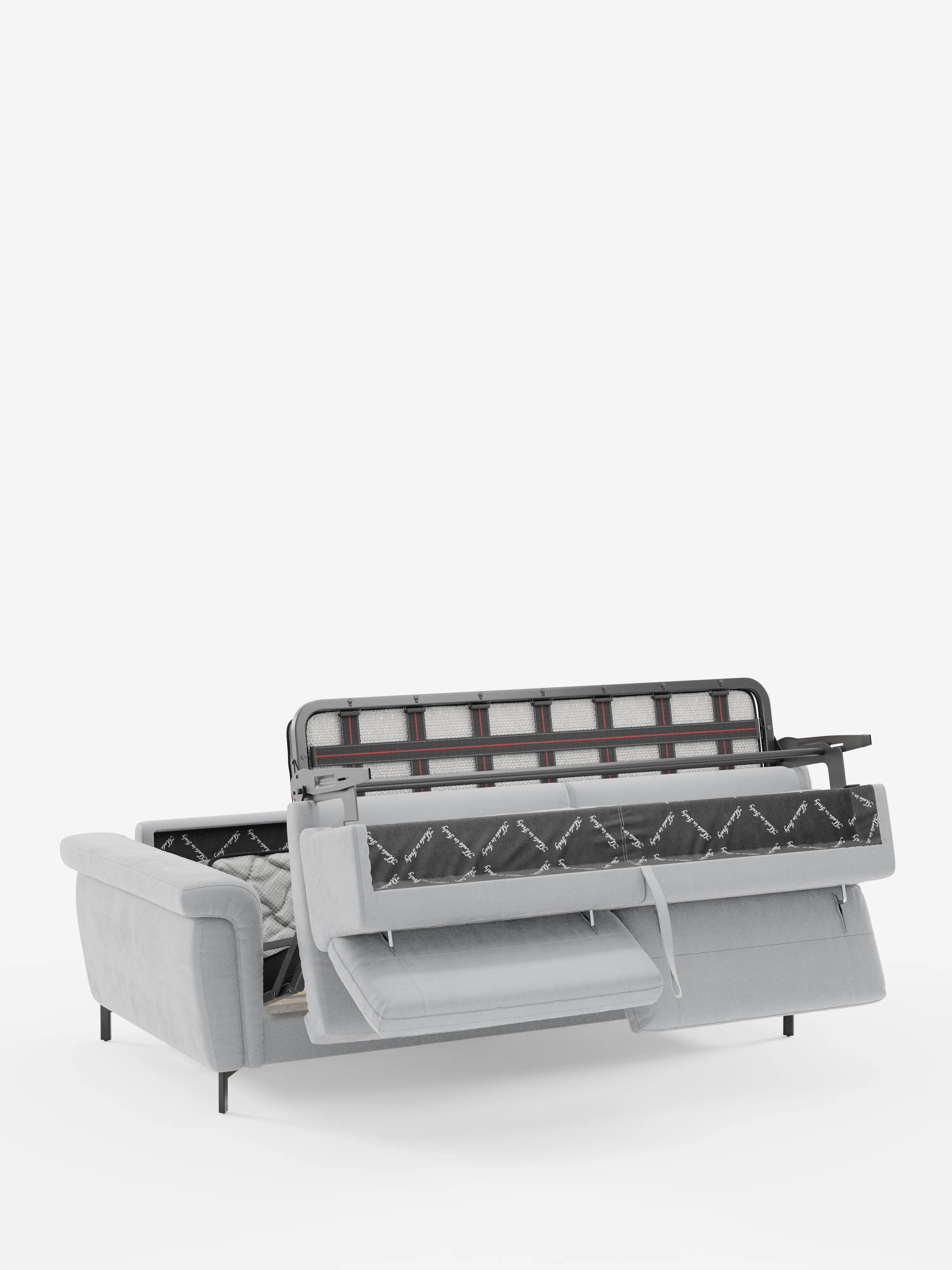 Capri divano letto di design con piedini alti - poggiatesta reclinabili in raffinato tessuto effetto velluto smacchiabile T30