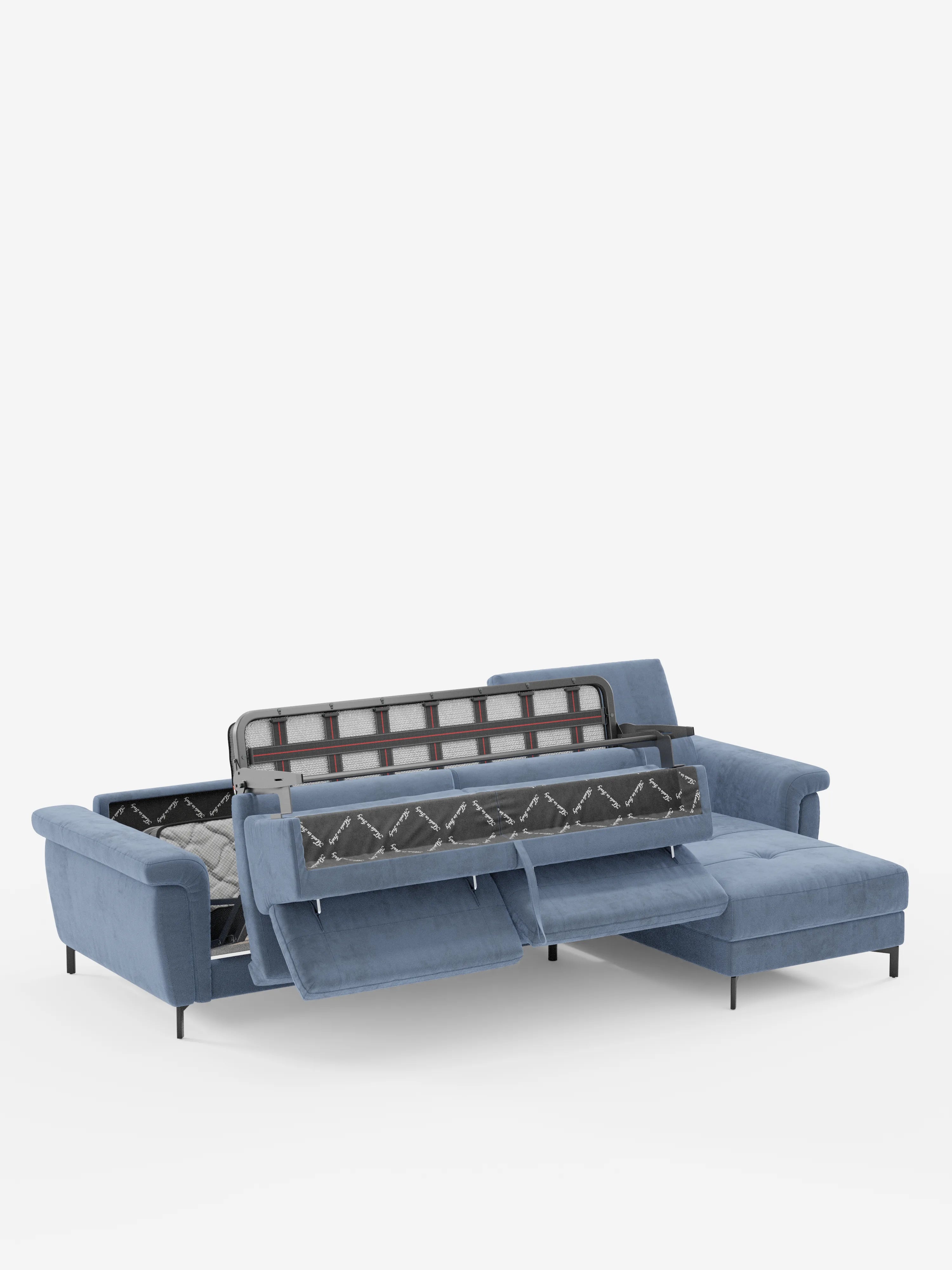 Capri Divano letto angolare con penisola contenitore e poggiatesta reclinabili - elegante tessuto smacchiabile T30